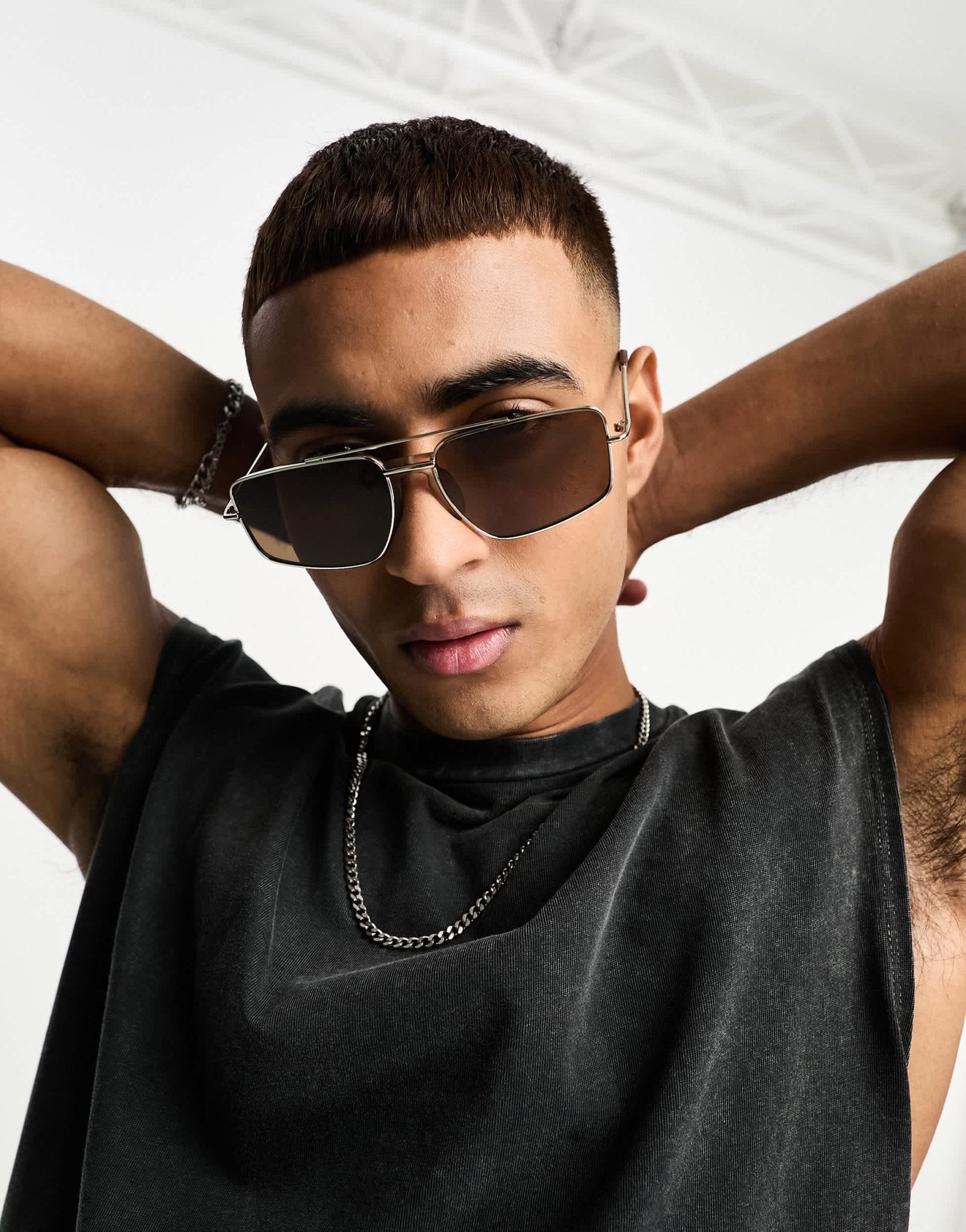 New Look rectangle aviator sunglasses in silver - ASOS Sample Sale