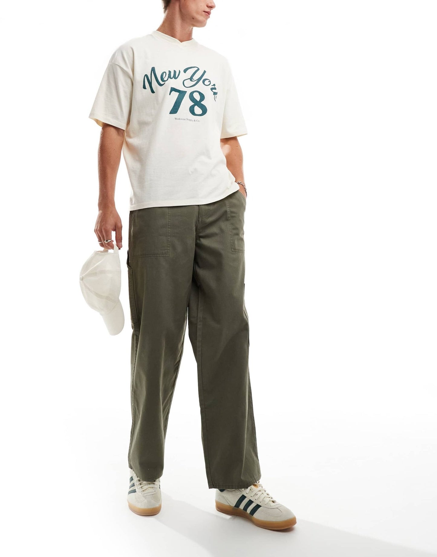 New Look relaxed carpenter trousers in dark khaki - ASOS Sample Sale
