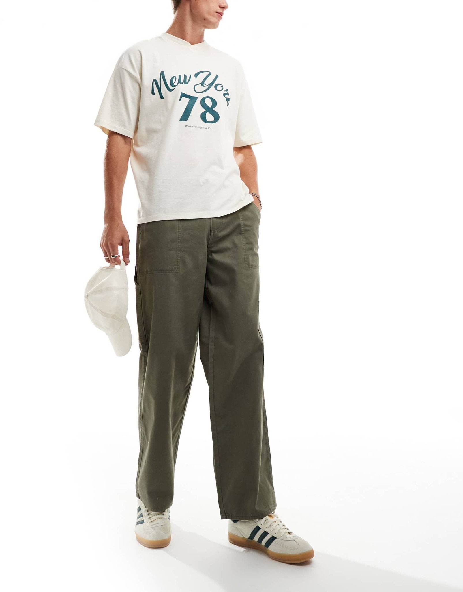 New Look relaxed carpenter trousers in dark khaki - ASOS Sample Sale