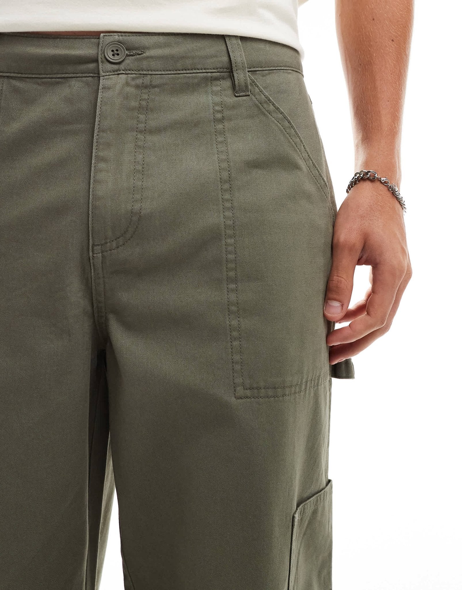New Look relaxed carpenter trousers in dark khaki - ASOS Sample Sale