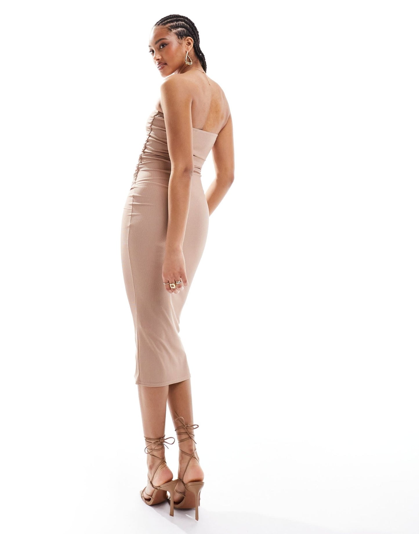 New Look ribbed bandeau midi dress in camel - ASOS Sample Sale
