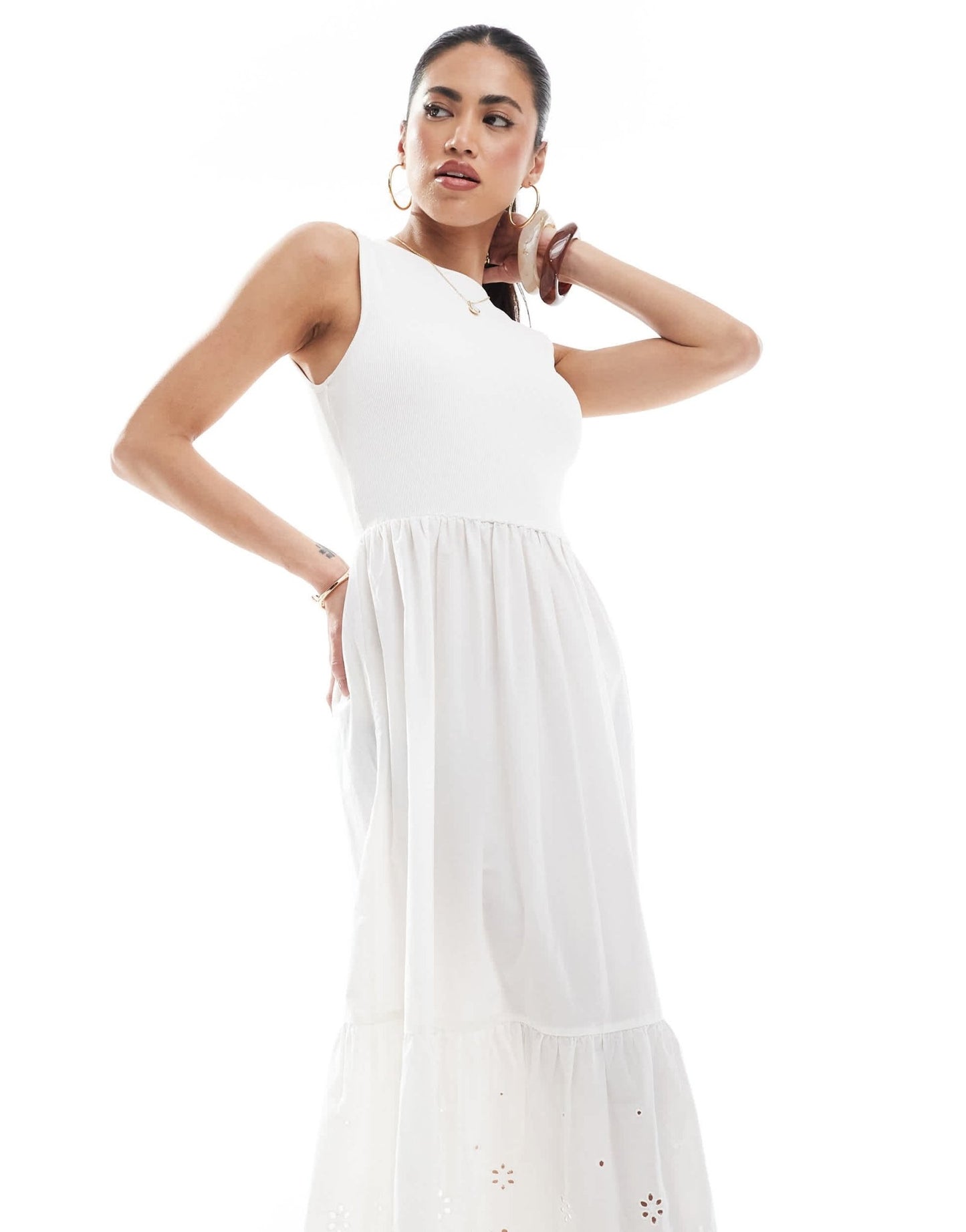 New Look ribbed racer embroidered midi dress in white - ASOS Sample Sale