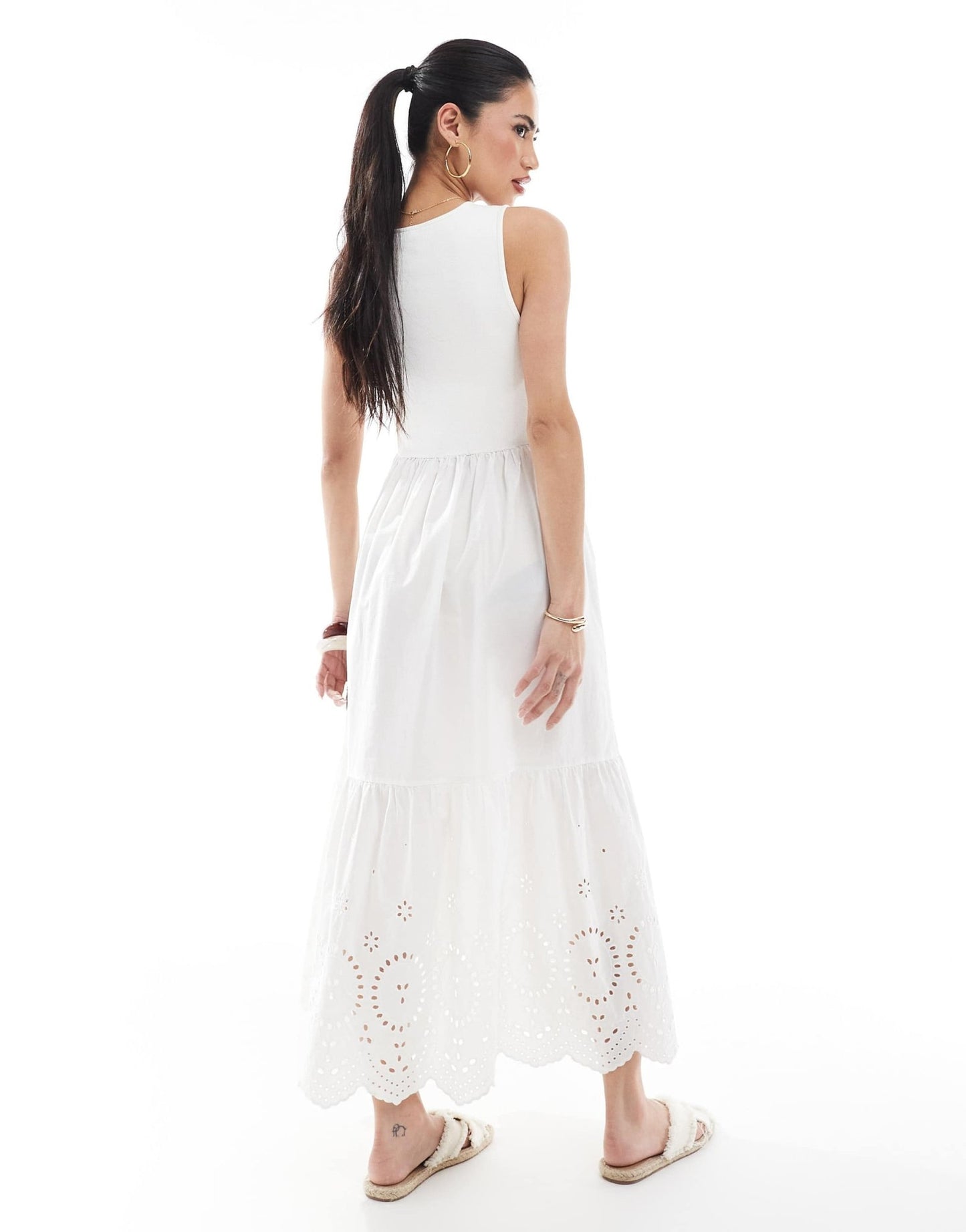 New Look ribbed racer embroidered midi dress in white - ASOS Sample Sale