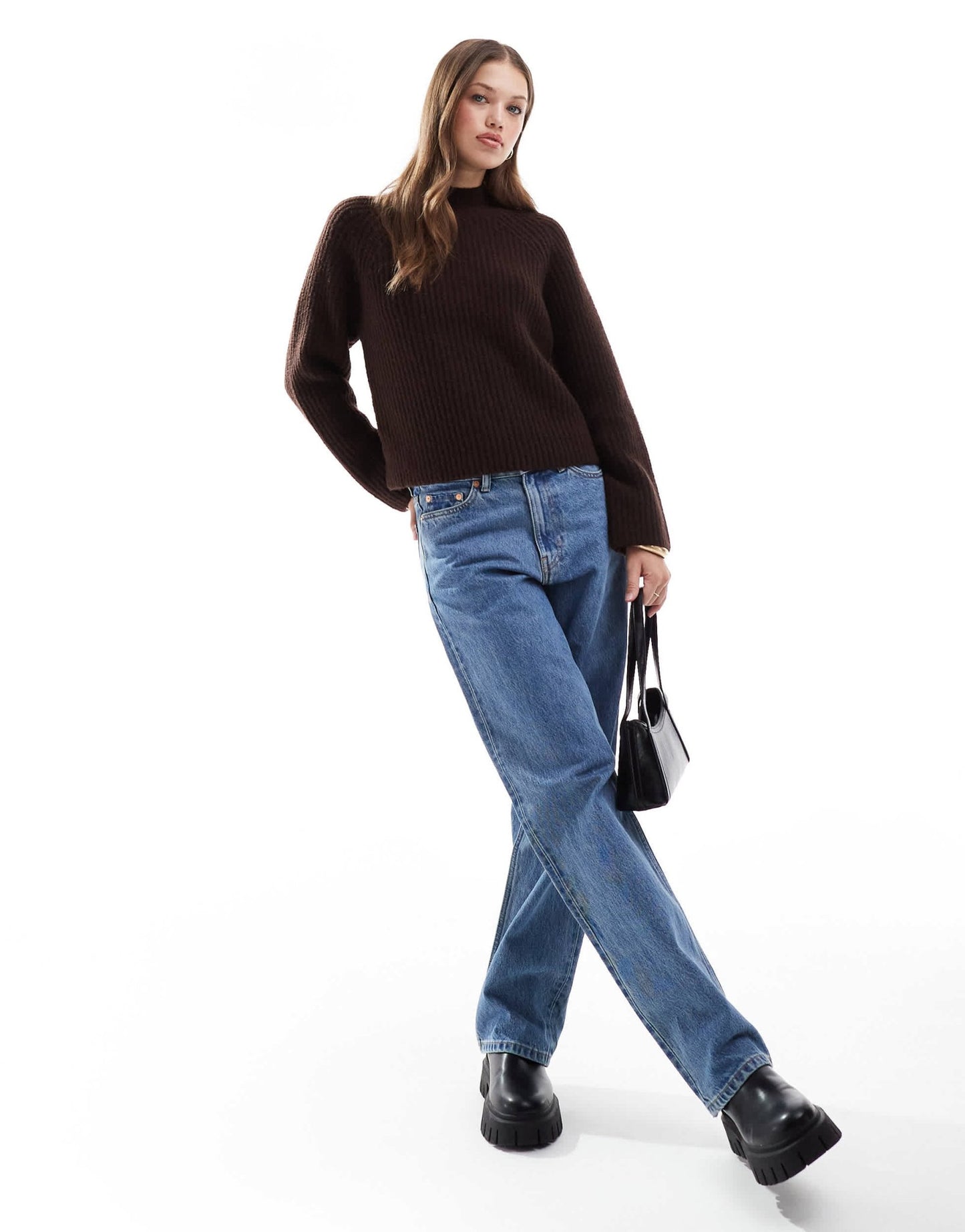 New Look ribbed raglan jumper in brown - ASOS Sample Sale