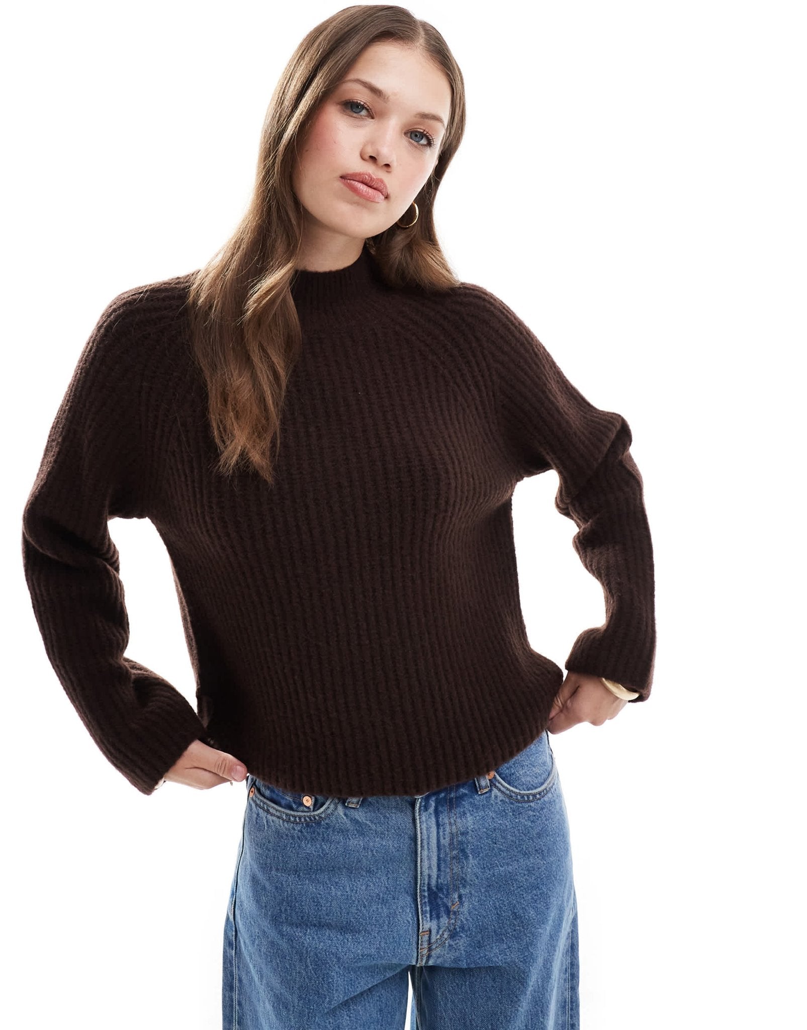 New Look ribbed raglan jumper in brown - ASOS Sample Sale