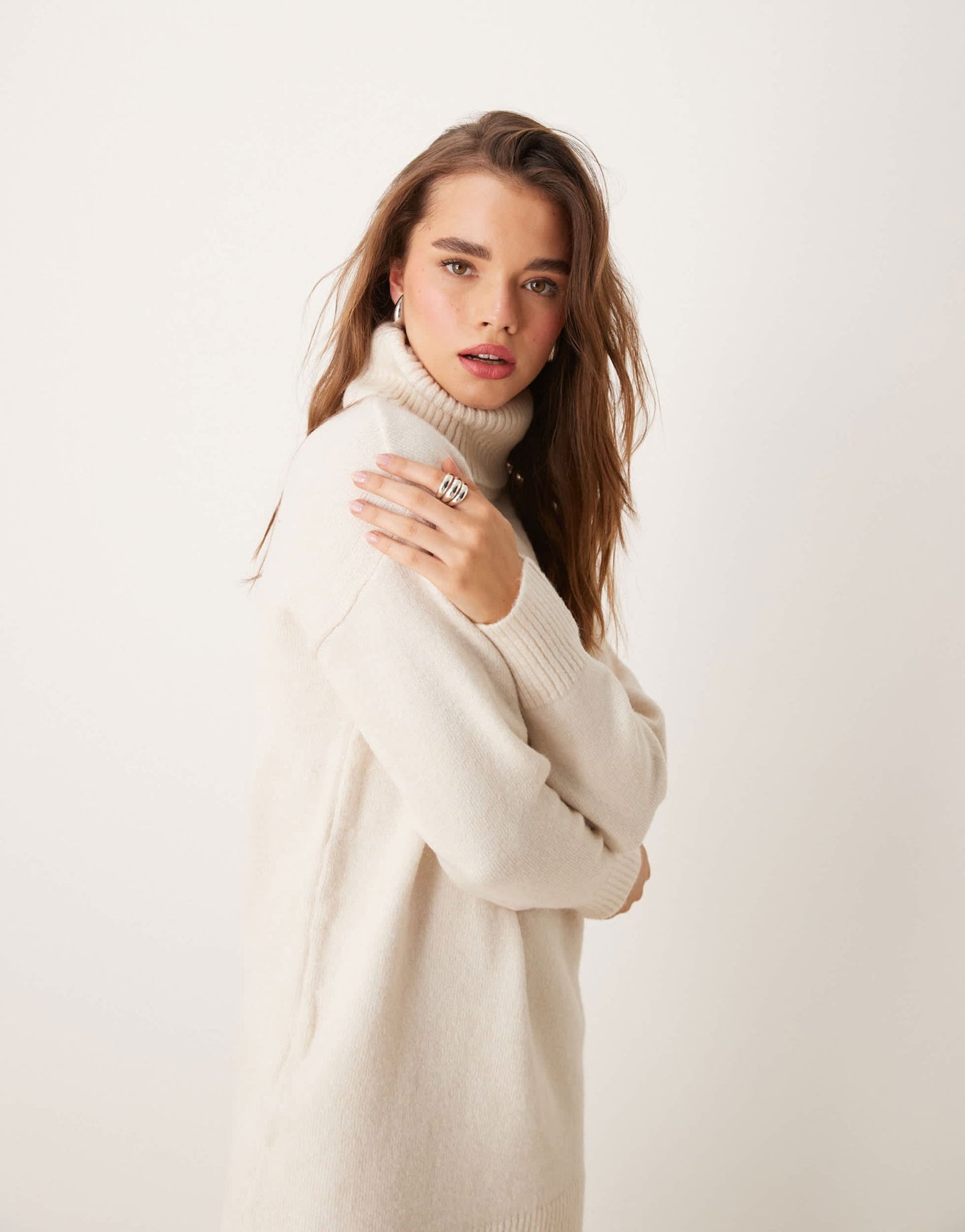 New Look roll neck knitted mini dress in cream - ASOS Sample Sale