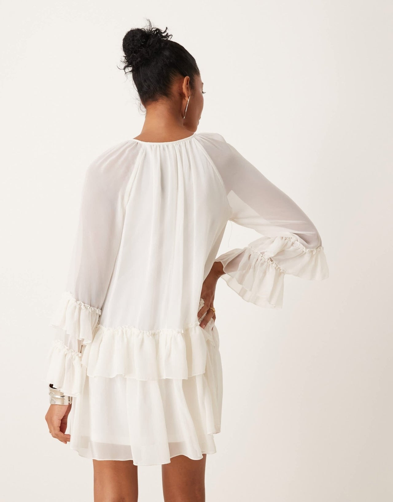 New Look ruffled chiffon mini dress in cream - ASOS Sample Sale