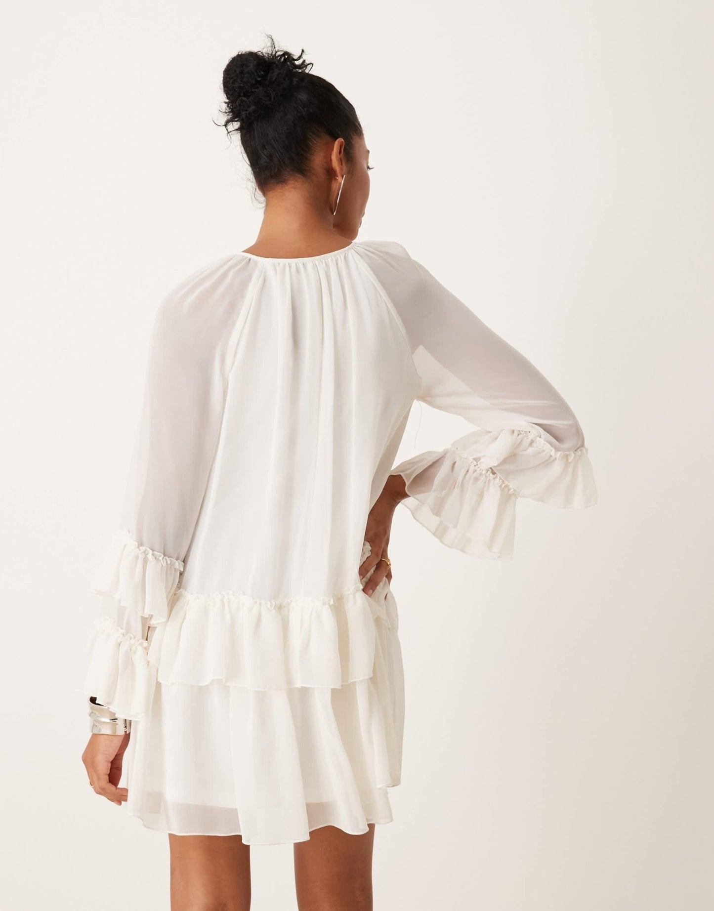 New Look ruffled chiffon mini dress in cream - ASOS Sample Sale