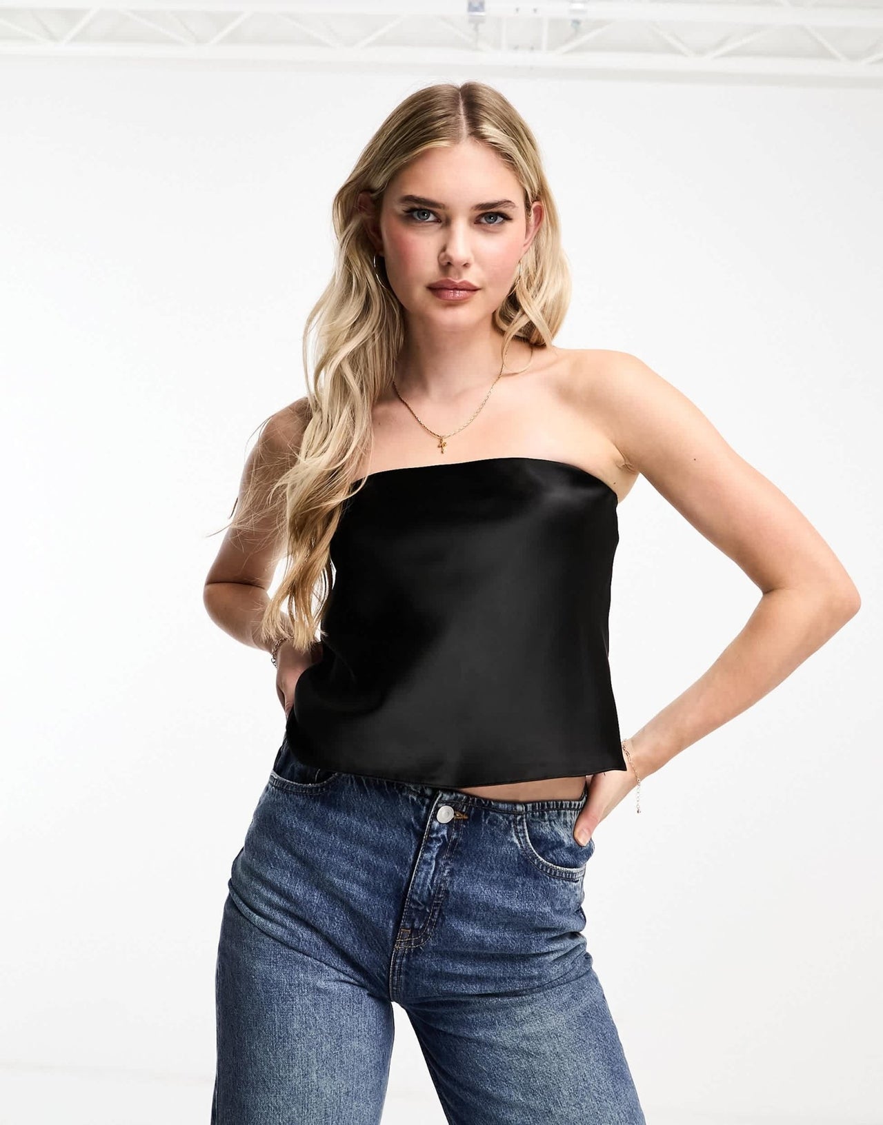 New Look satin bandeau top in black - ASOS Sample Sale