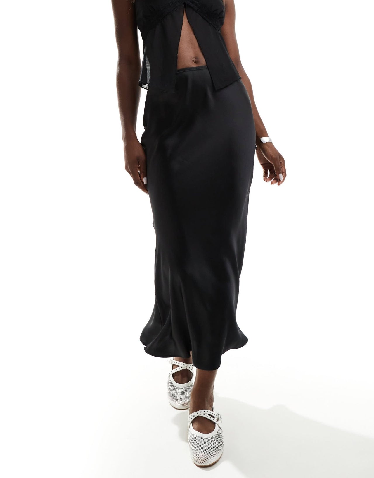 New Look satin bias midi skirt in black - ASOS Sample Sale