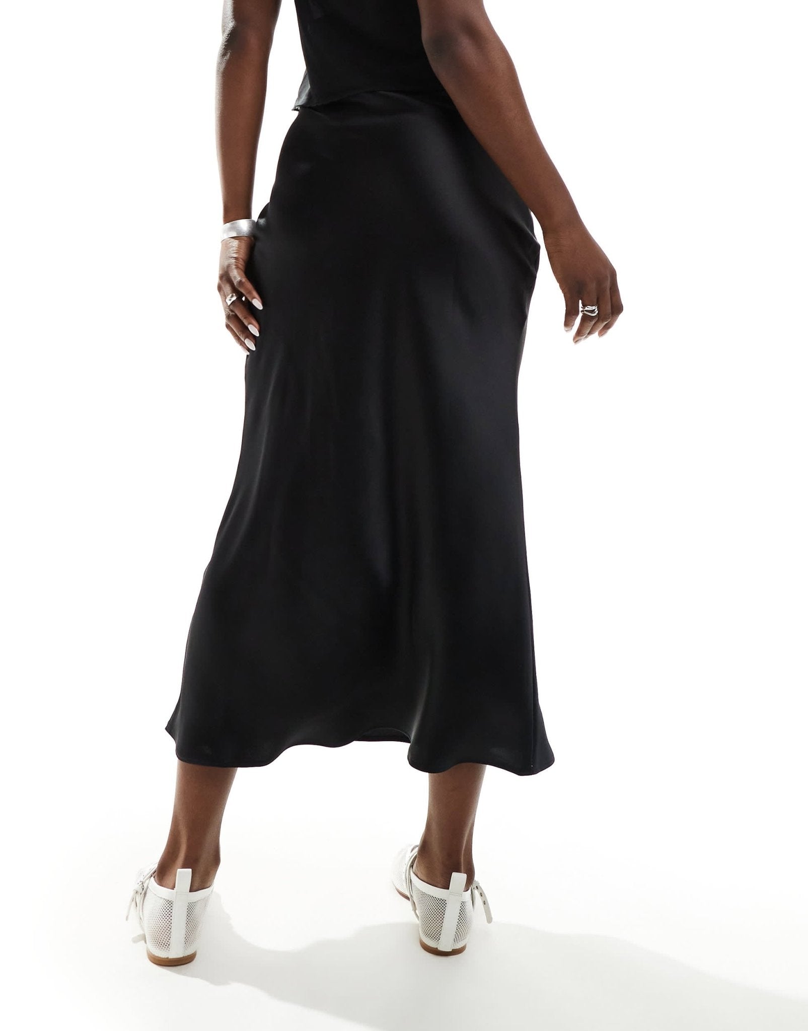 New Look satin bias midi skirt in black - ASOS Sample Sale