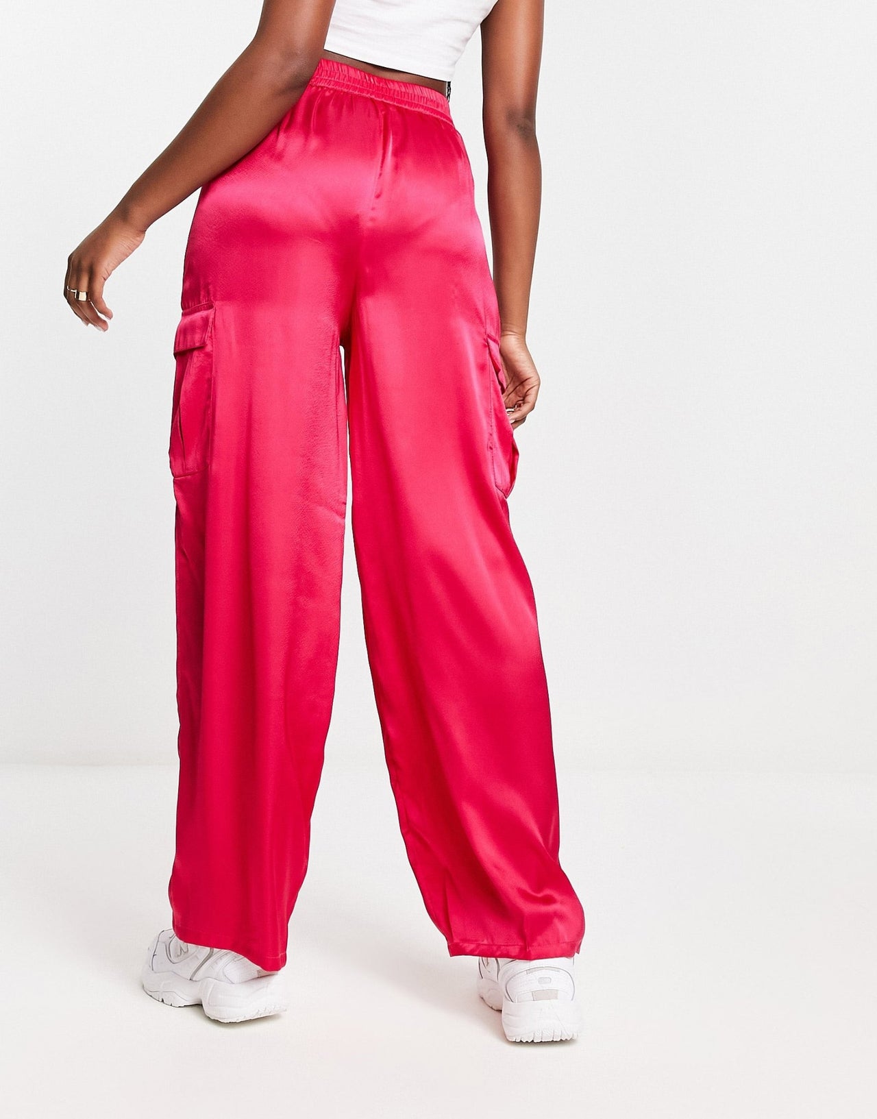 New Look satin cargo trousers in pink - ASOS Sample Sale