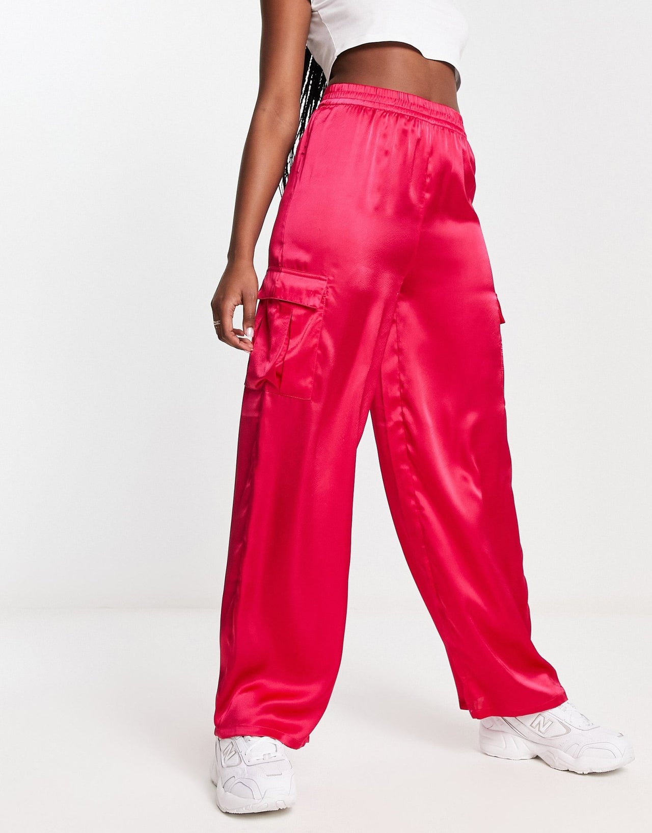 New Look satin cargo trousers in pink - ASOS Sample Sale