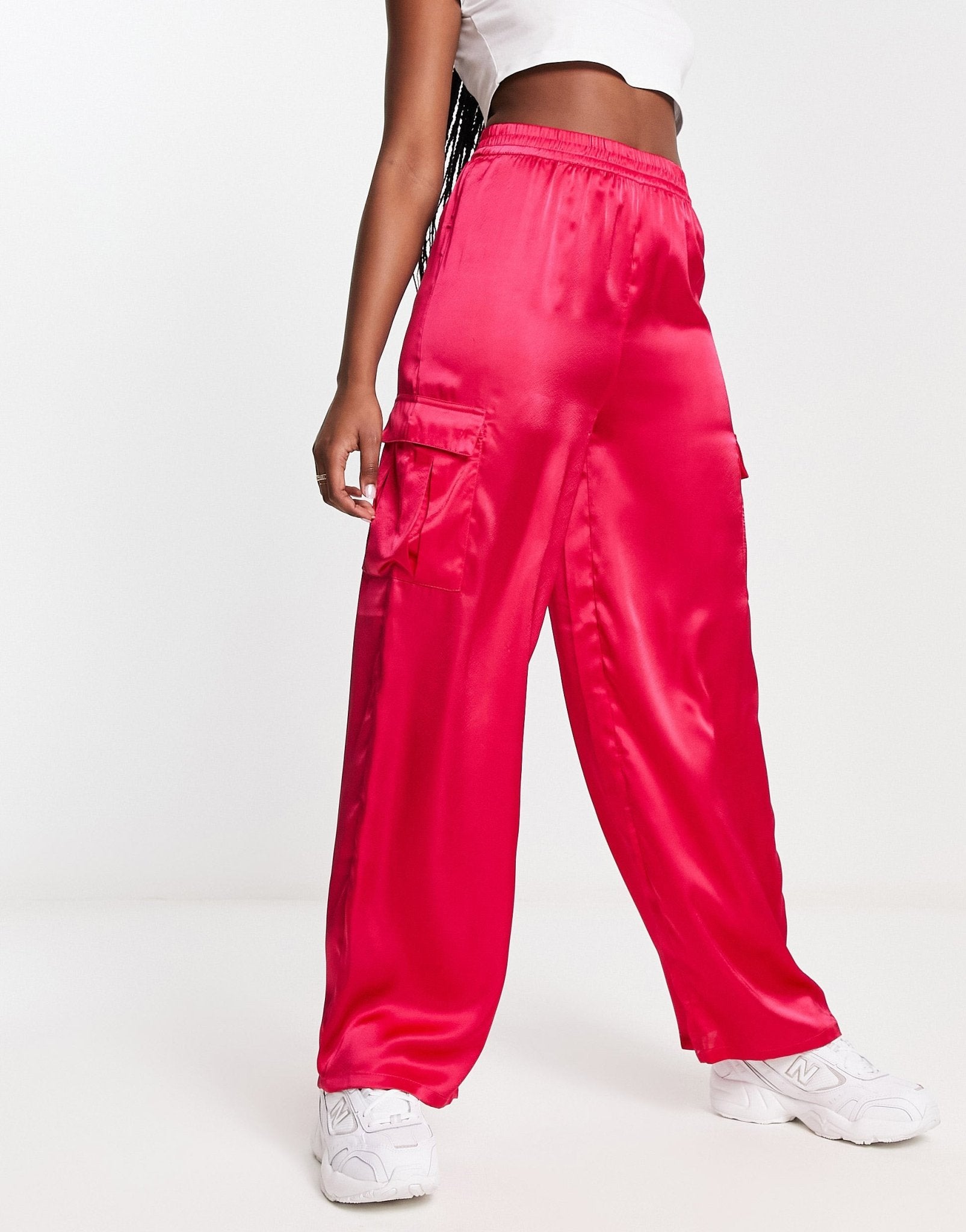New Look satin cargo trousers in pink - ASOS Sample Sale