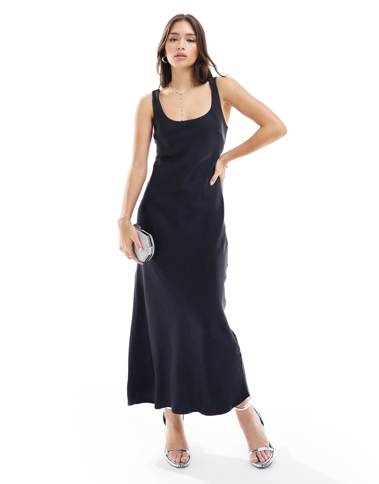New Look scoop neck maxi satin dress in black - ASOS Sample Sale