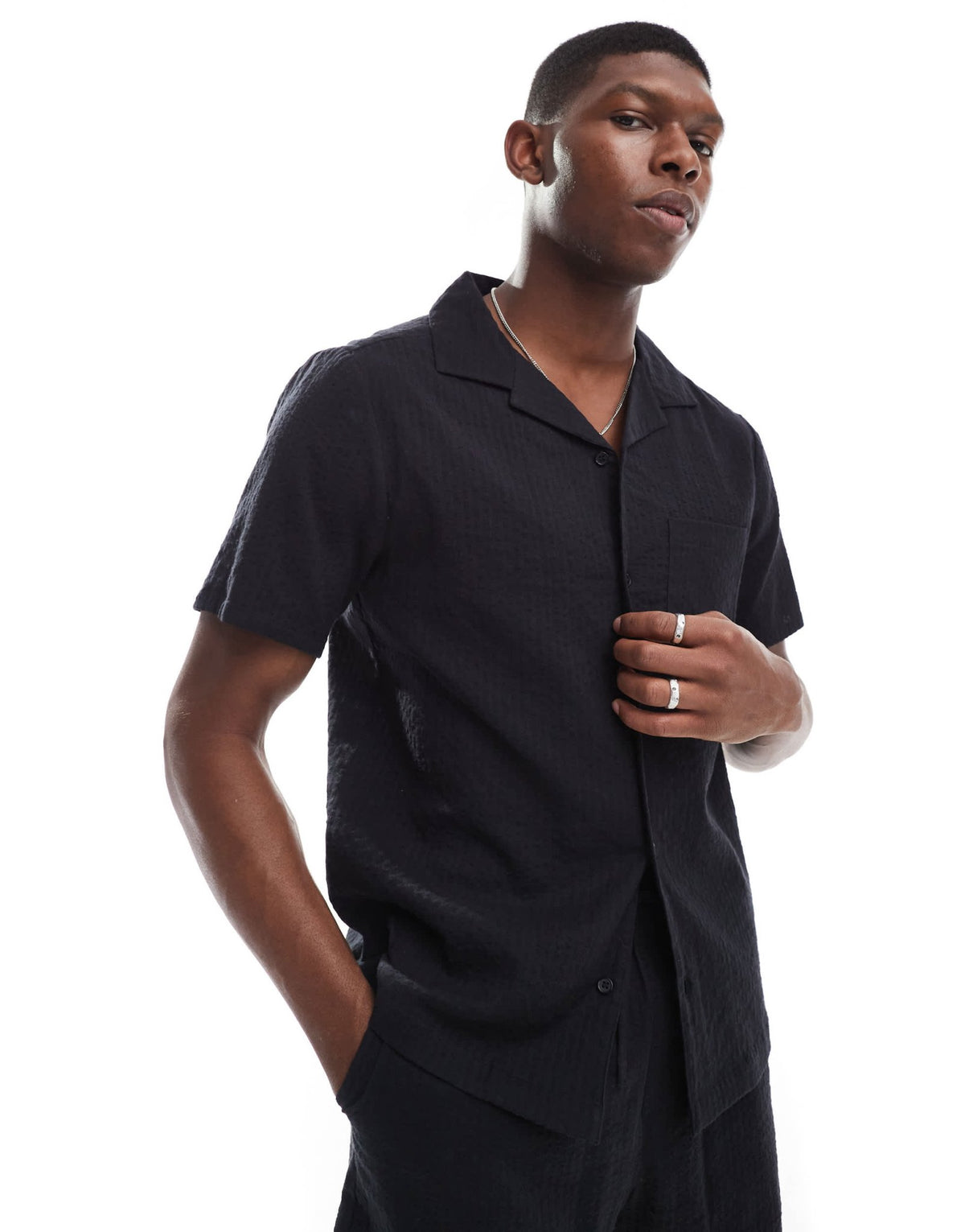 New Look seersucker shirt co-ord in black - ASOS Sample Sale