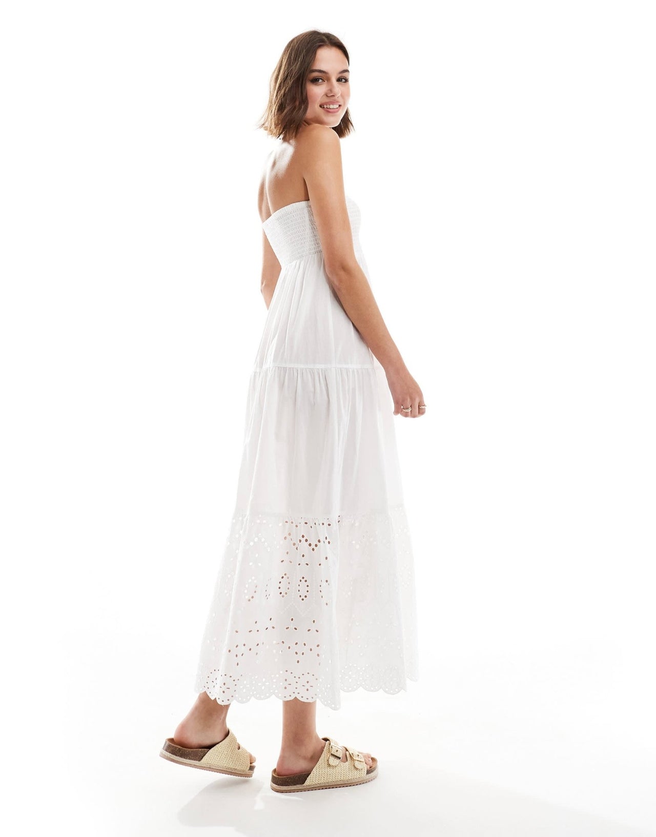 New Look shirred bandeau broderie maxi dress in white - ASOS Sample Sale