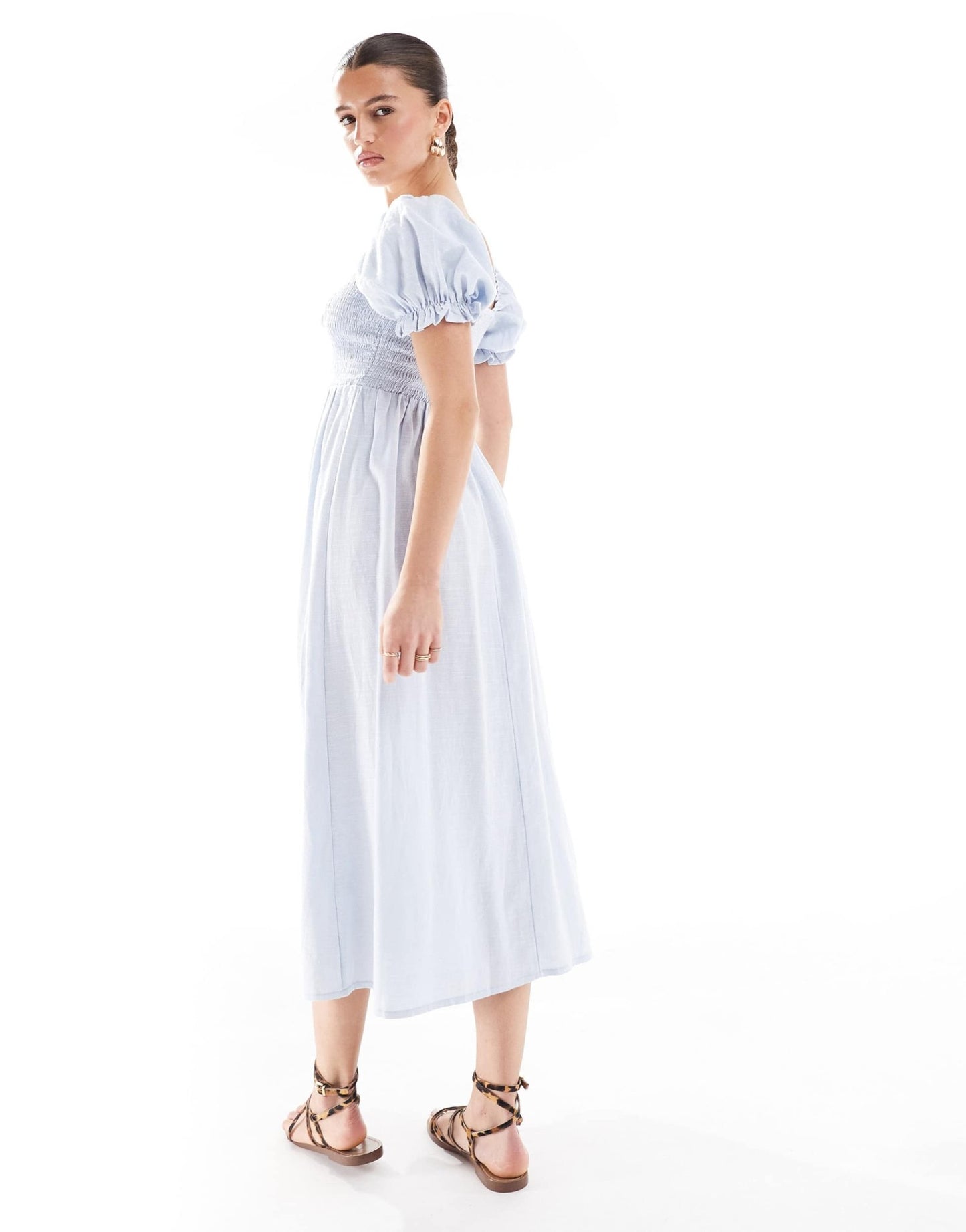 New Look shirred tie front midi dress in blue - ASOS Sample Sale