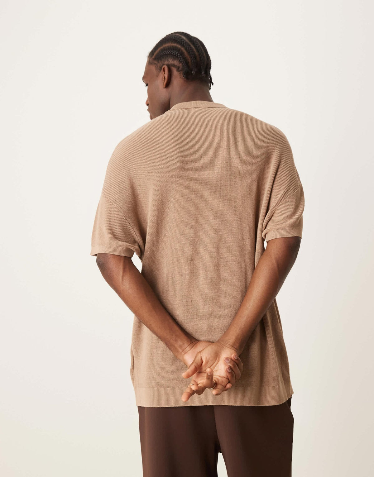 New Look short sleeve 1/4 zip polo in camel - ASOS Sample Sale