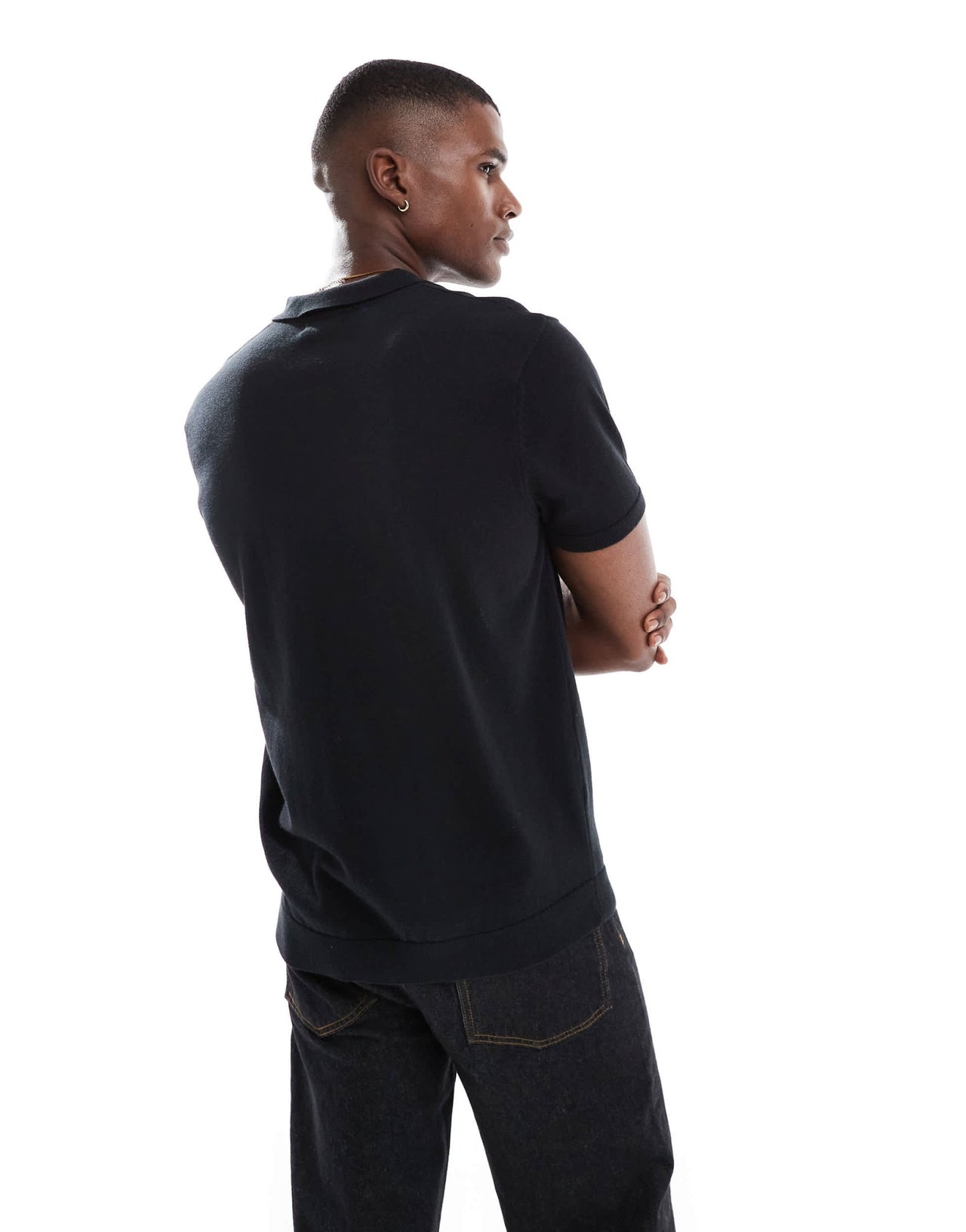 New Look short sleeve knitted polo in black - ASOS Sample Sale