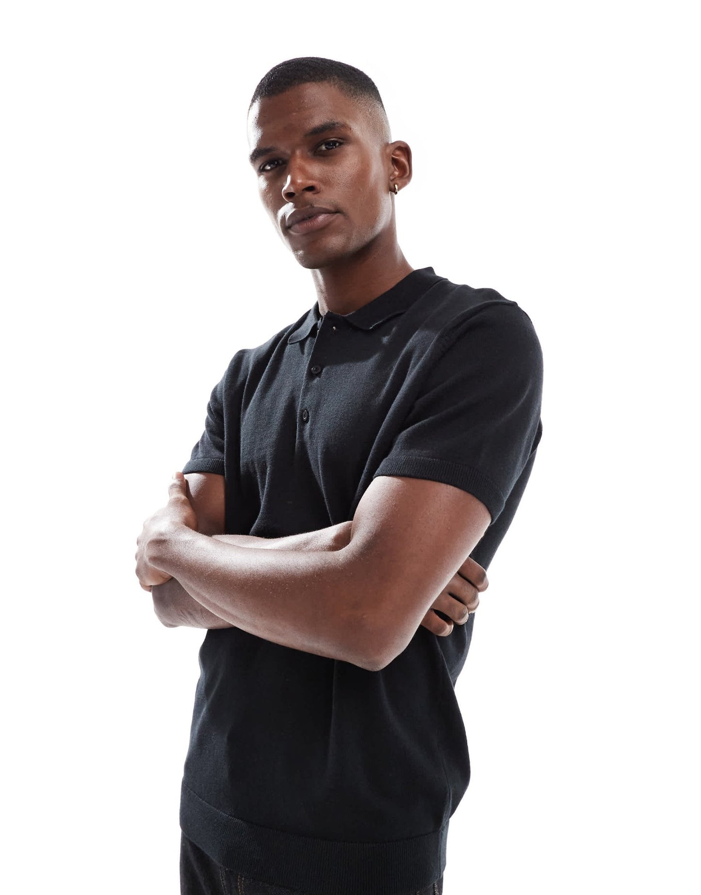 New Look short sleeve knitted polo in black - ASOS Sample Sale