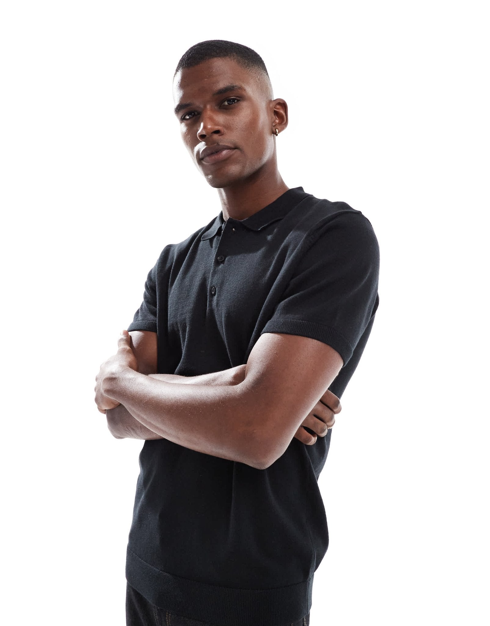 New Look short sleeve knitted polo in black - ASOS Sample Sale