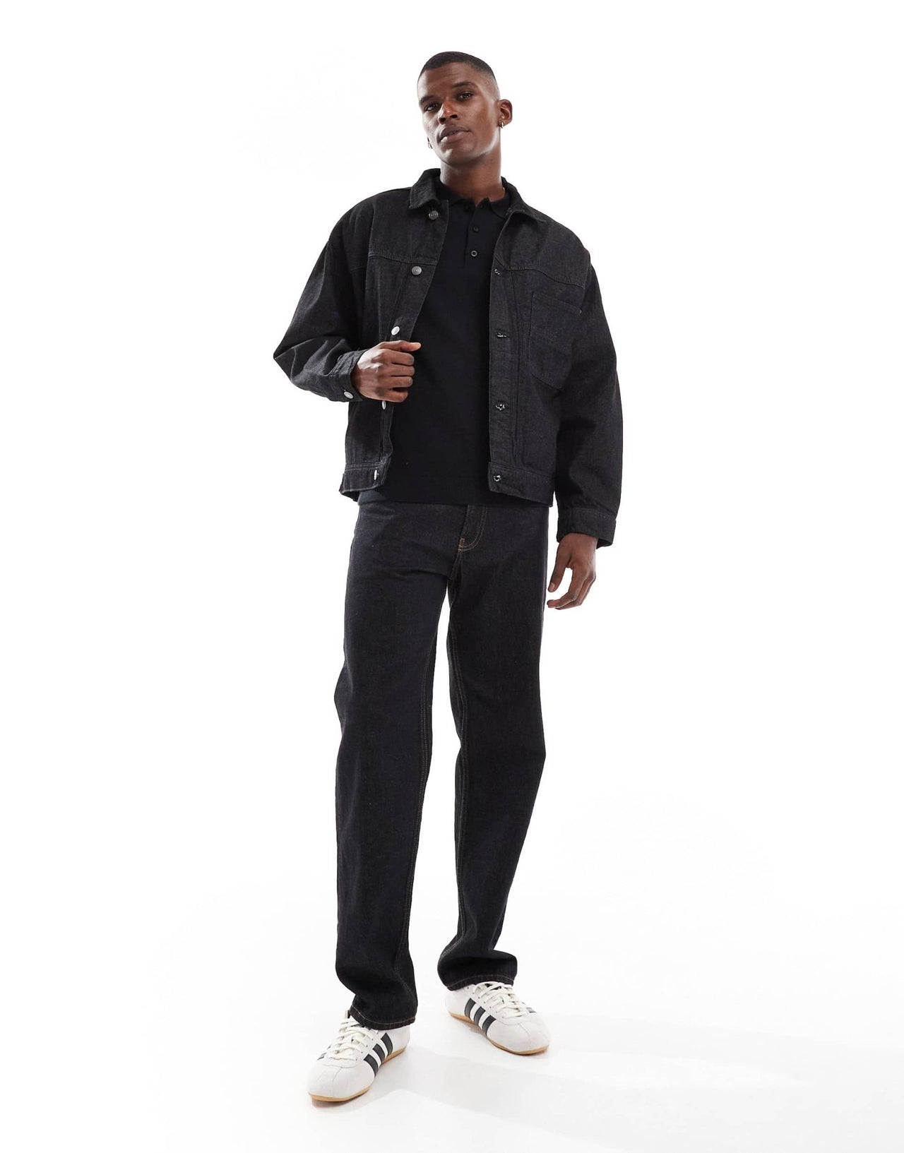 New Look short sleeve knitted polo in black - ASOS Sample Sale