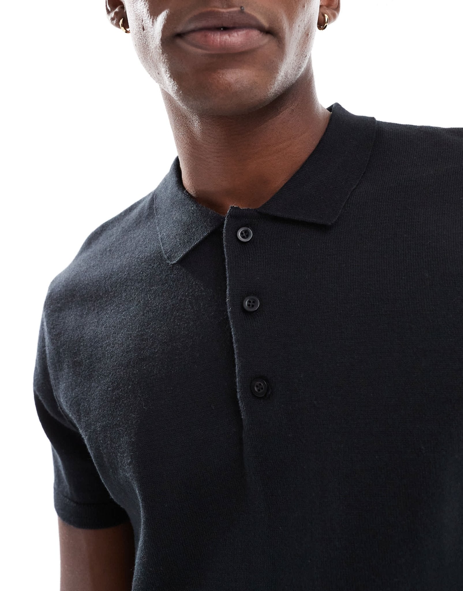 New Look short sleeve knitted polo in black - ASOS Sample Sale