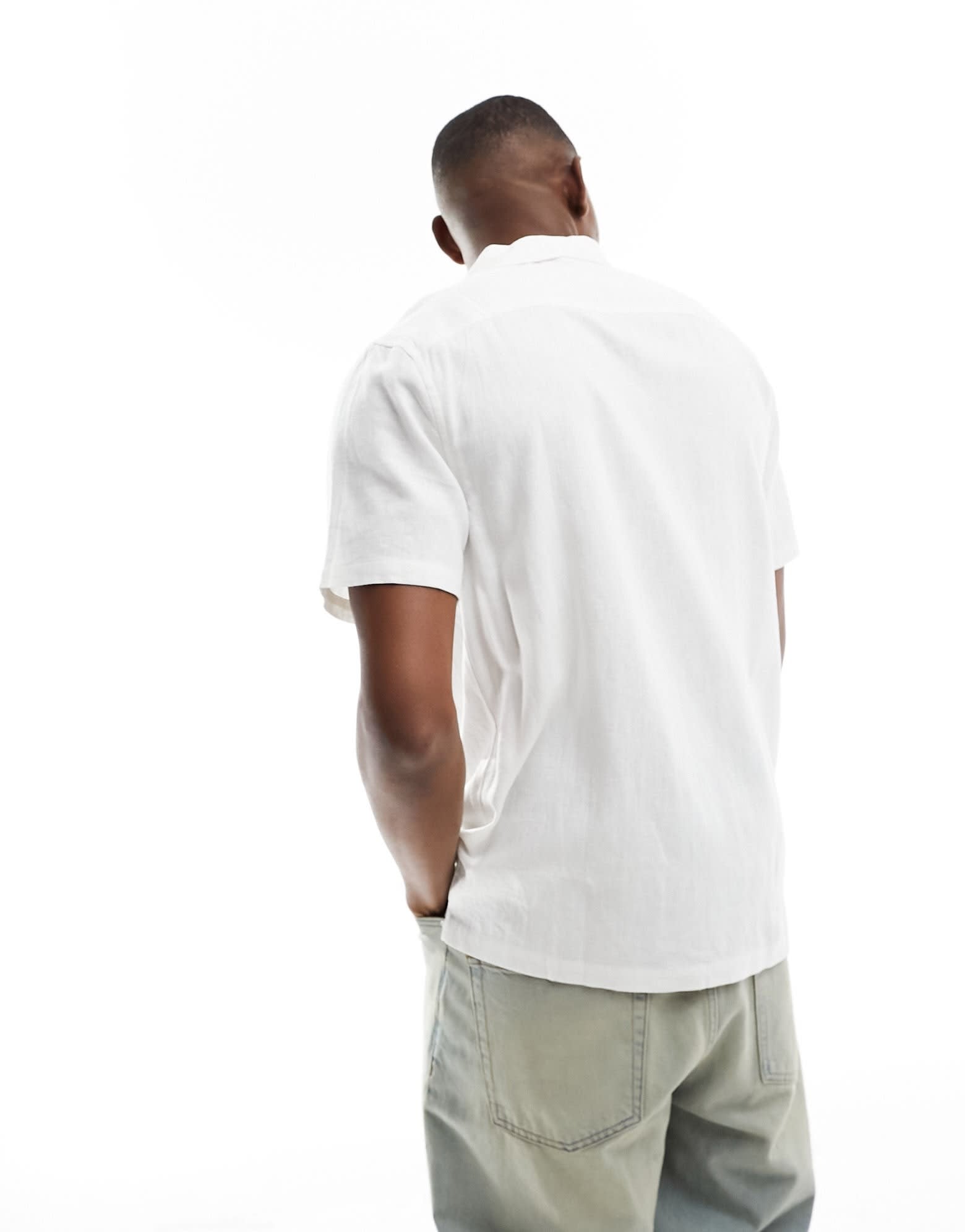 New Look short sleeve linen blend shirt in white - ASOS Sample Sale