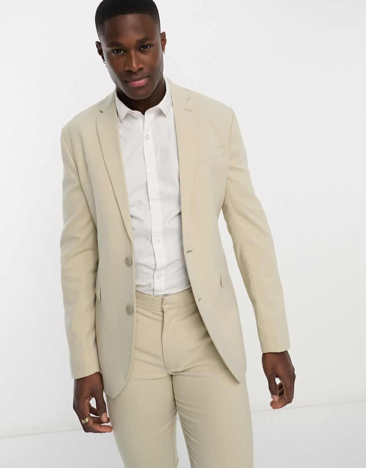 New Look single breasted skinny suit jacket in oatmeal - ASOS Sample Sale