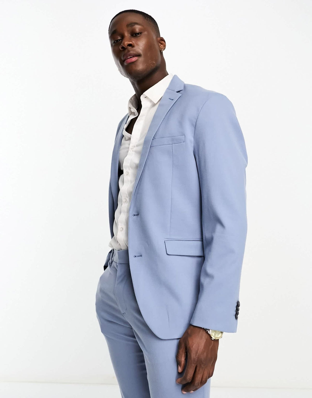 New Look single breasted slim suit jacket in light blue - suit 7 - ASOS Sample Sale