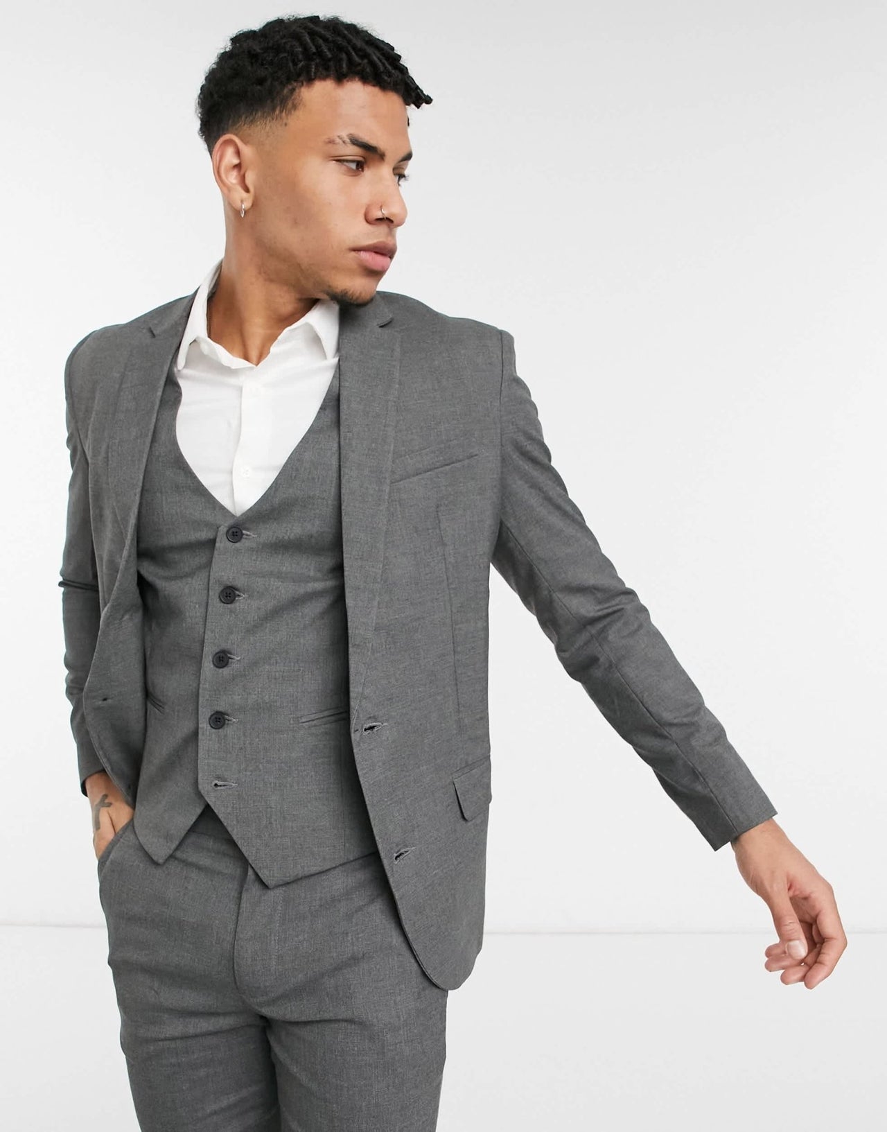 New Look skinny suit jacket in dark grey - ASOS Sample Sale