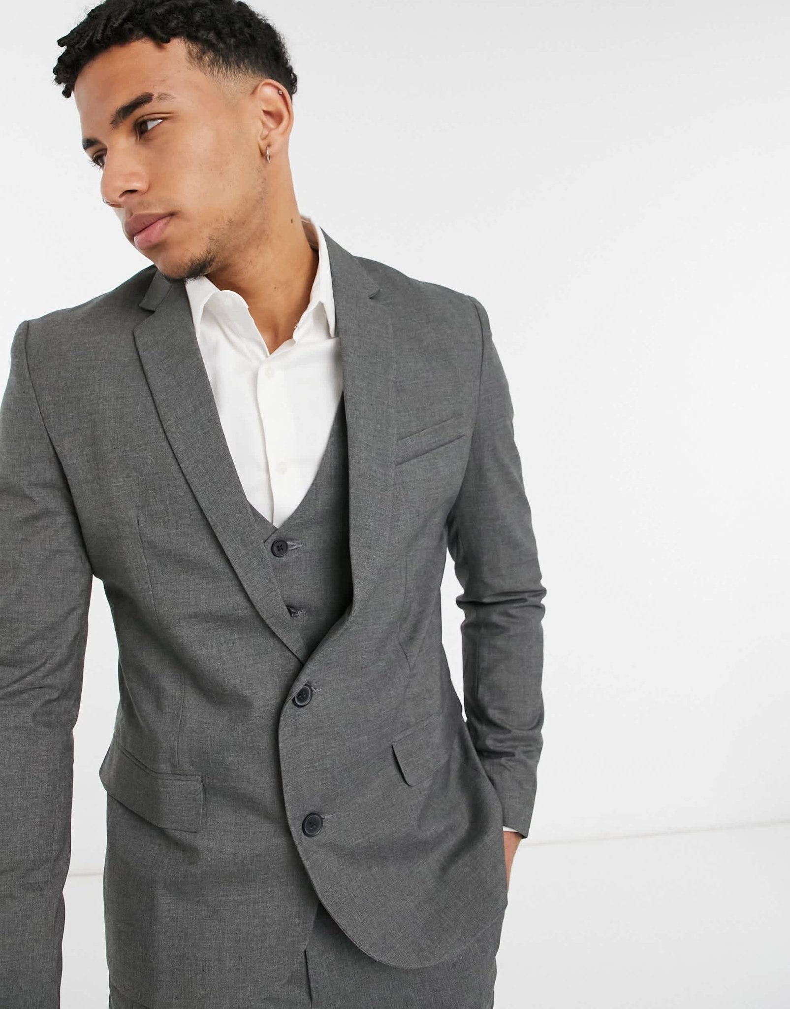 New Look skinny suit jacket in dark grey - ASOS Sample Sale