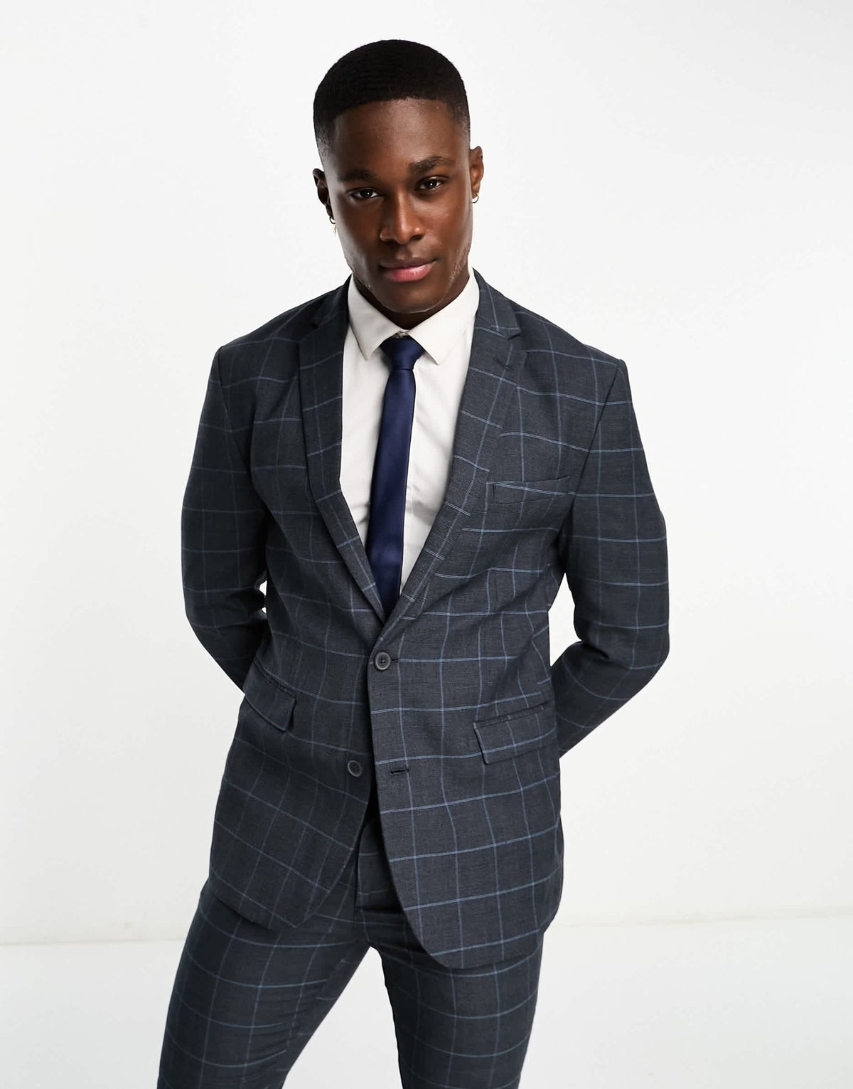 New Look skinny suit jacket in grey & blue check - ASOS Sample Sale