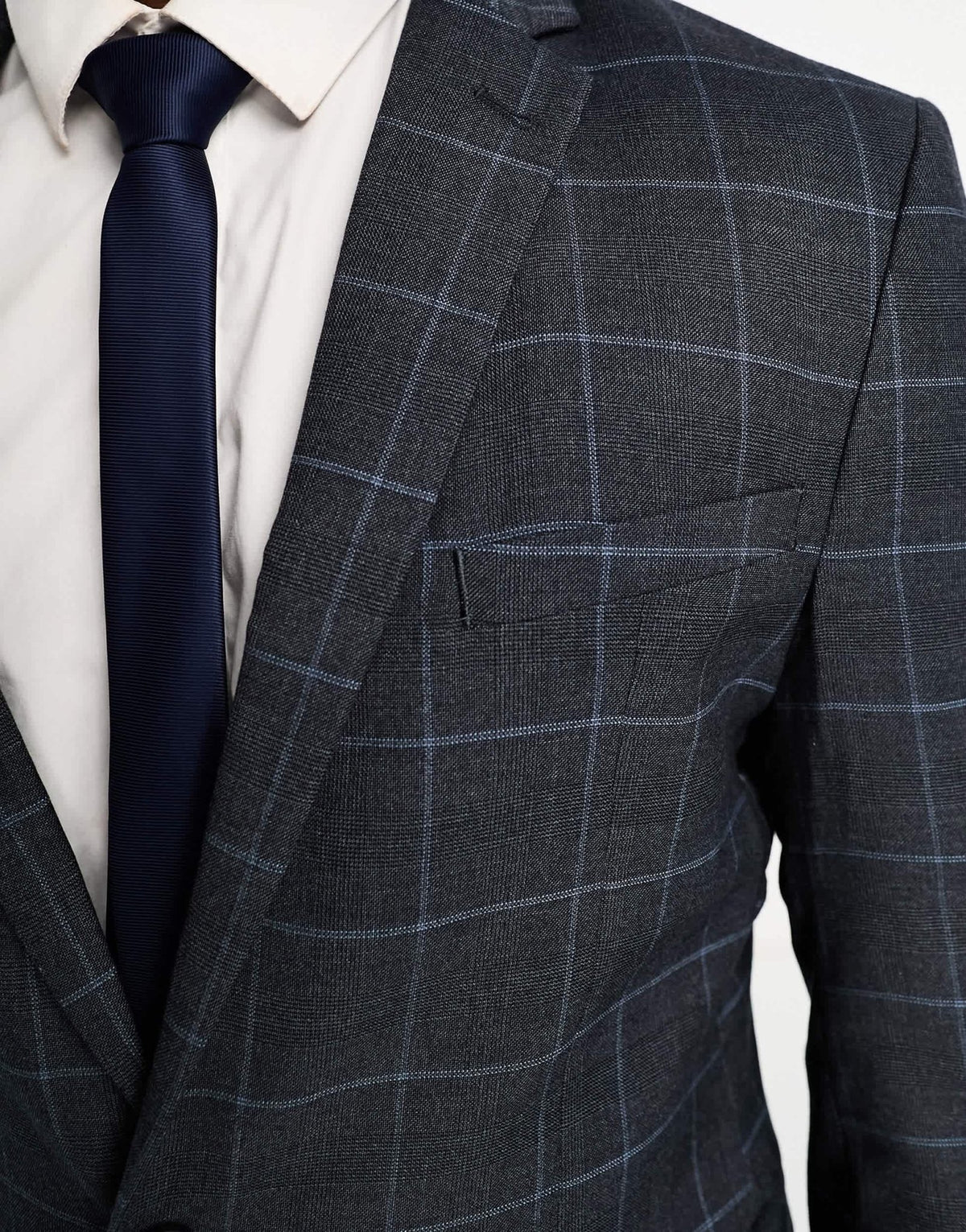 New Look skinny suit jacket in grey & blue check - ASOS Sample Sale