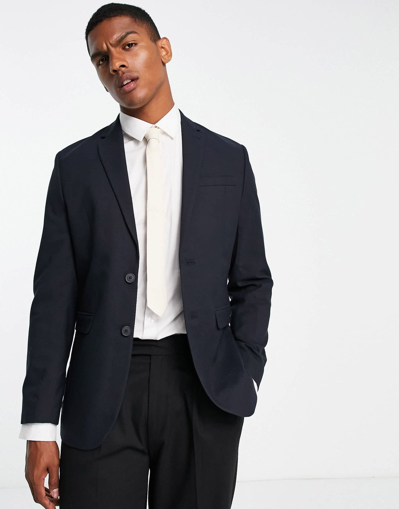 New Look skinny suit jacket in navy - ASOS Sample Sale