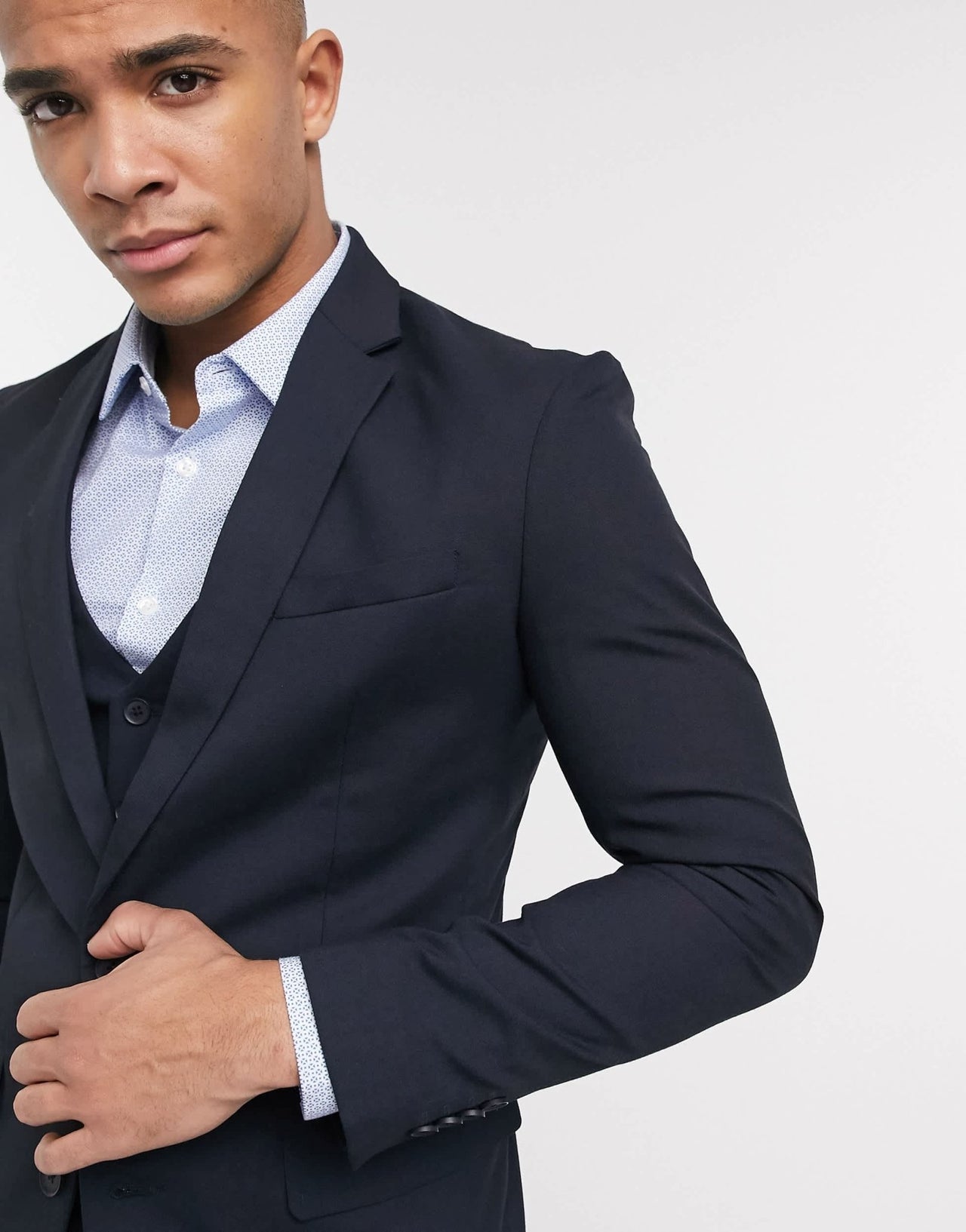New Look skinny suit jacket in navy - ASOS Sample Sale
