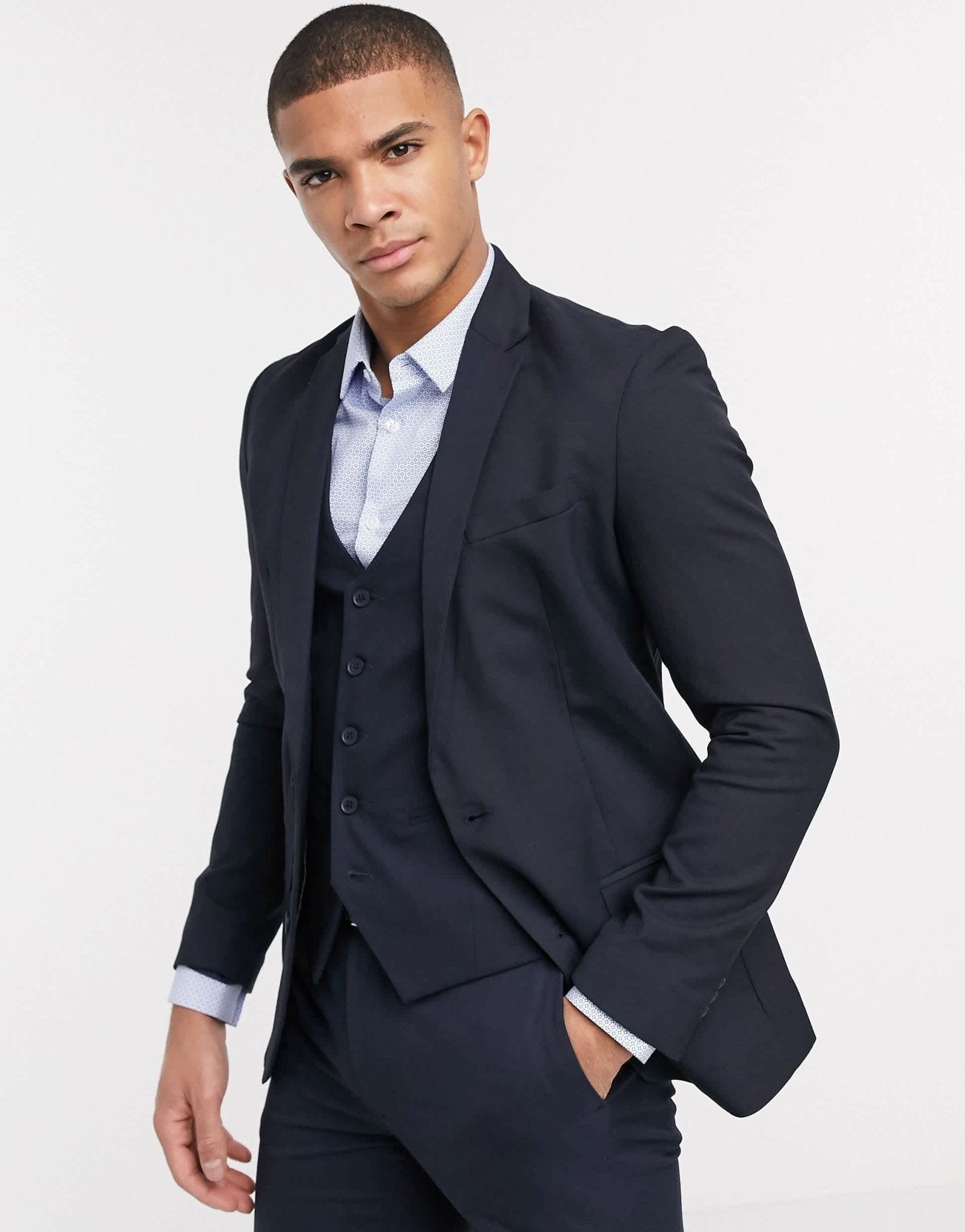 New Look skinny suit jacket in navy - ASOS Sample Sale