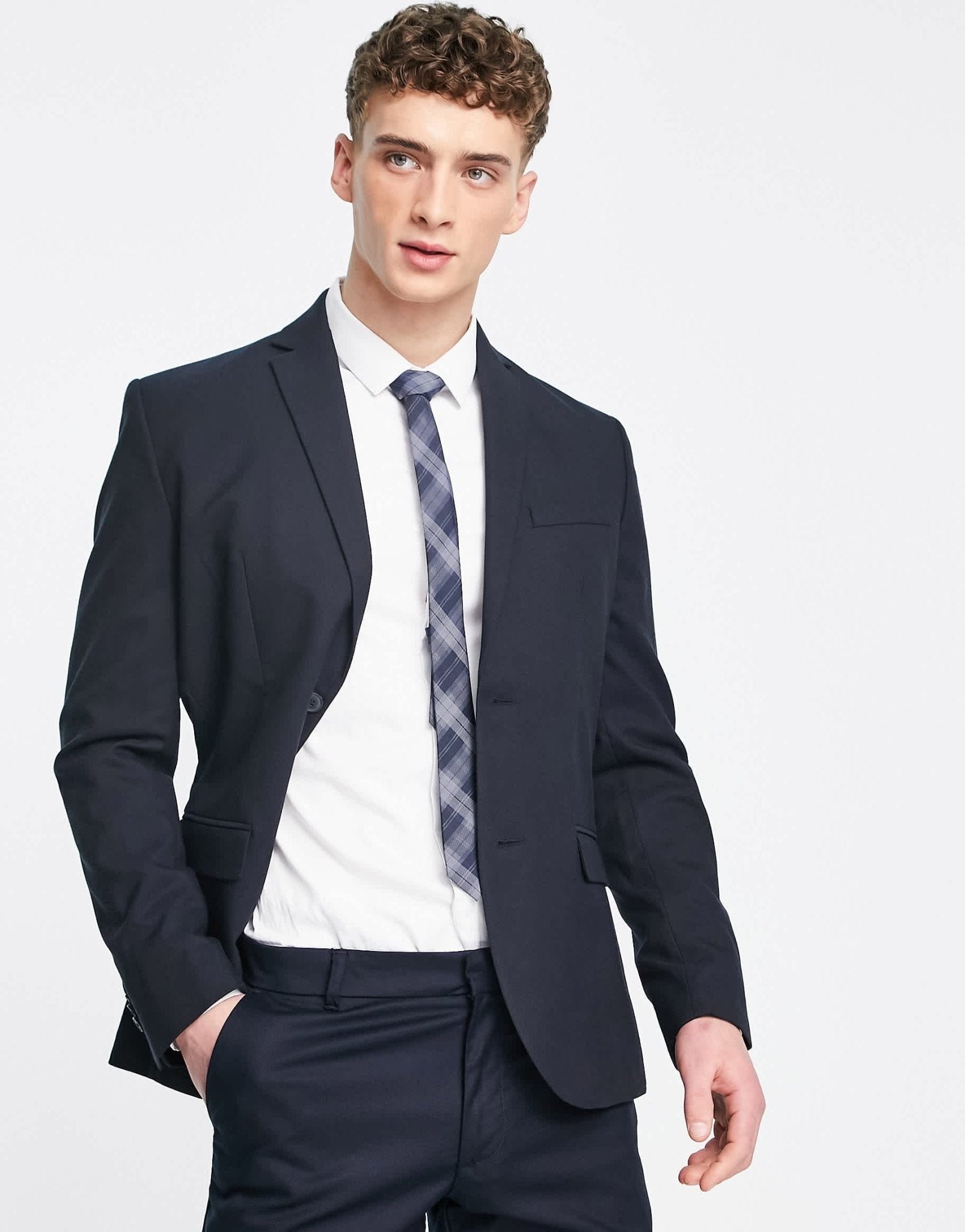 New Look skinny suit jacket in navy - ASOS Sample Sale