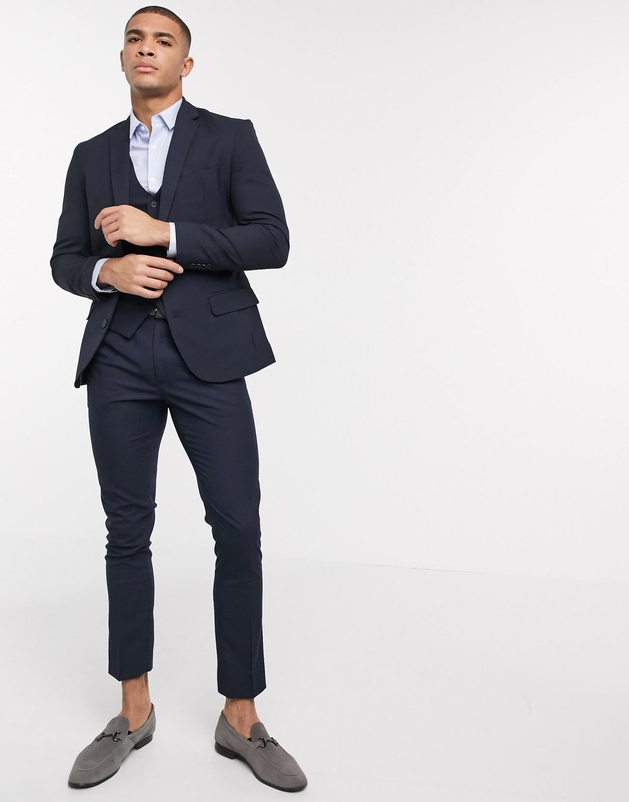 New Look skinny suit jacket in navy - ASOS Sample Sale