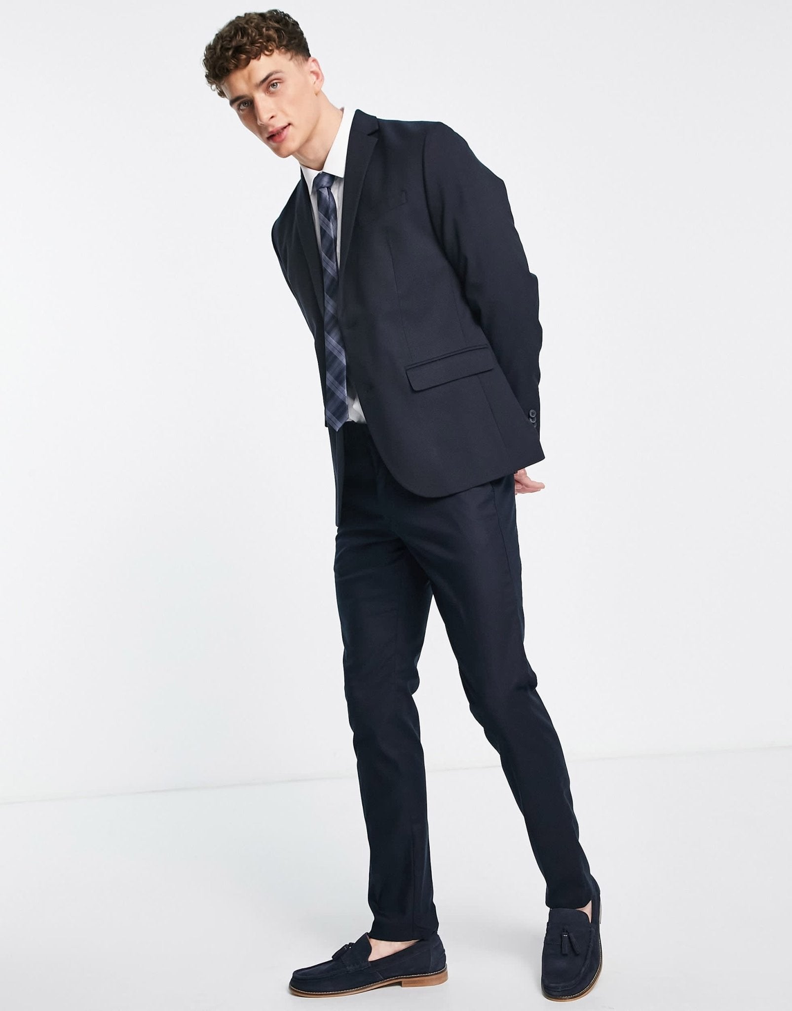 New Look skinny suit jacket in navy - ASOS Sample Sale