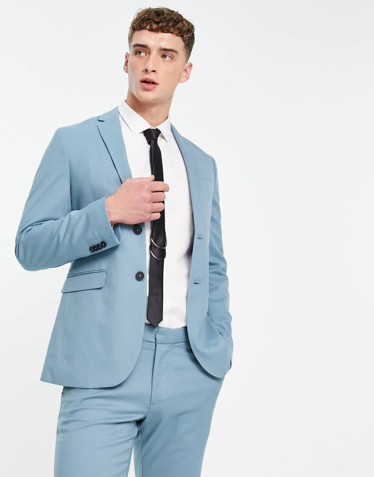New Look skinny suit jacket in turquoise - ASOS Sample Sale