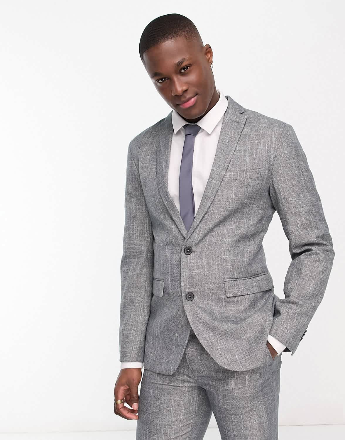 New Look slim suit jacket in dark grey texture - ASOS Sample Sale