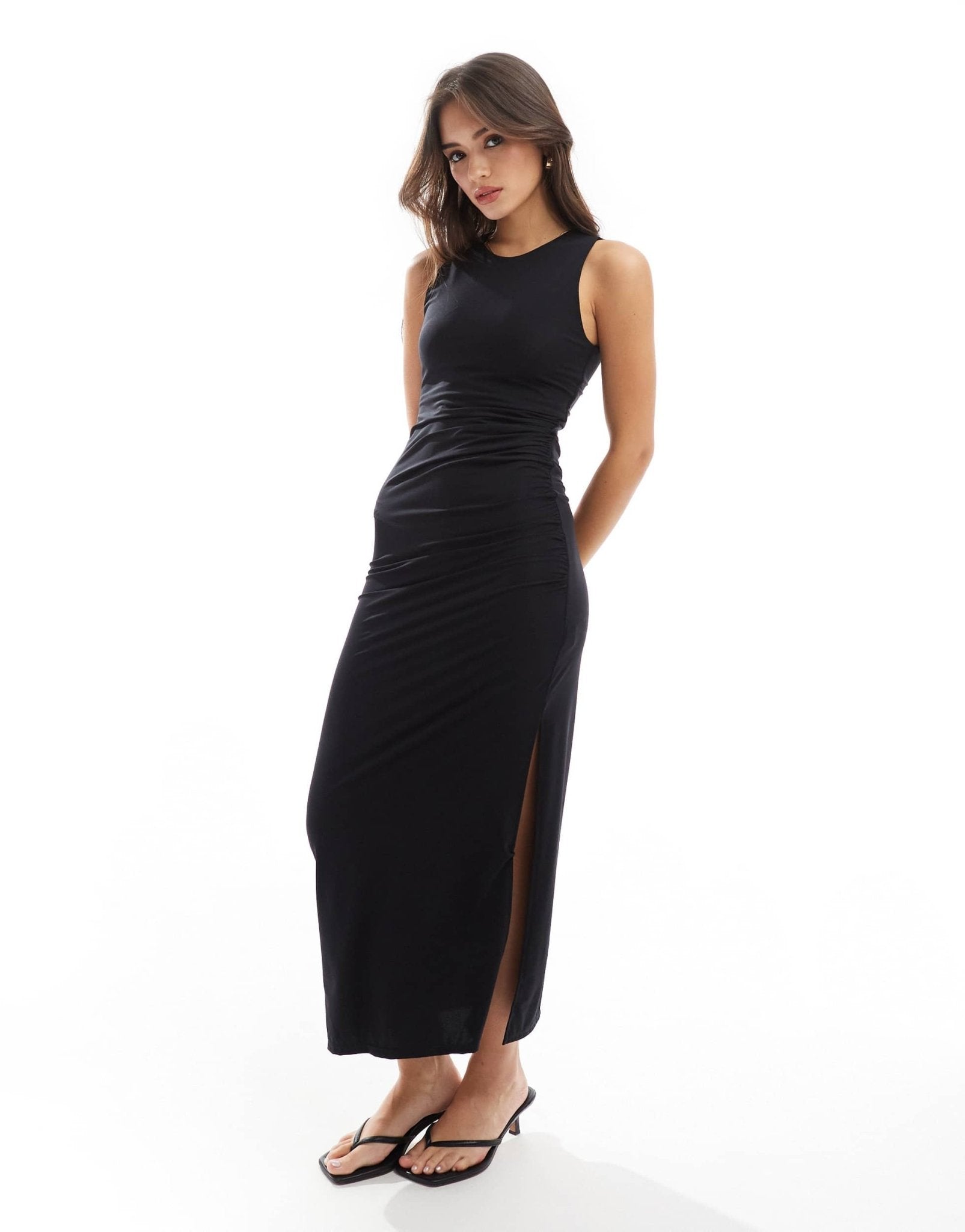 New Look slinky ruched side maxi dress in black - ASOS Sample Sale
