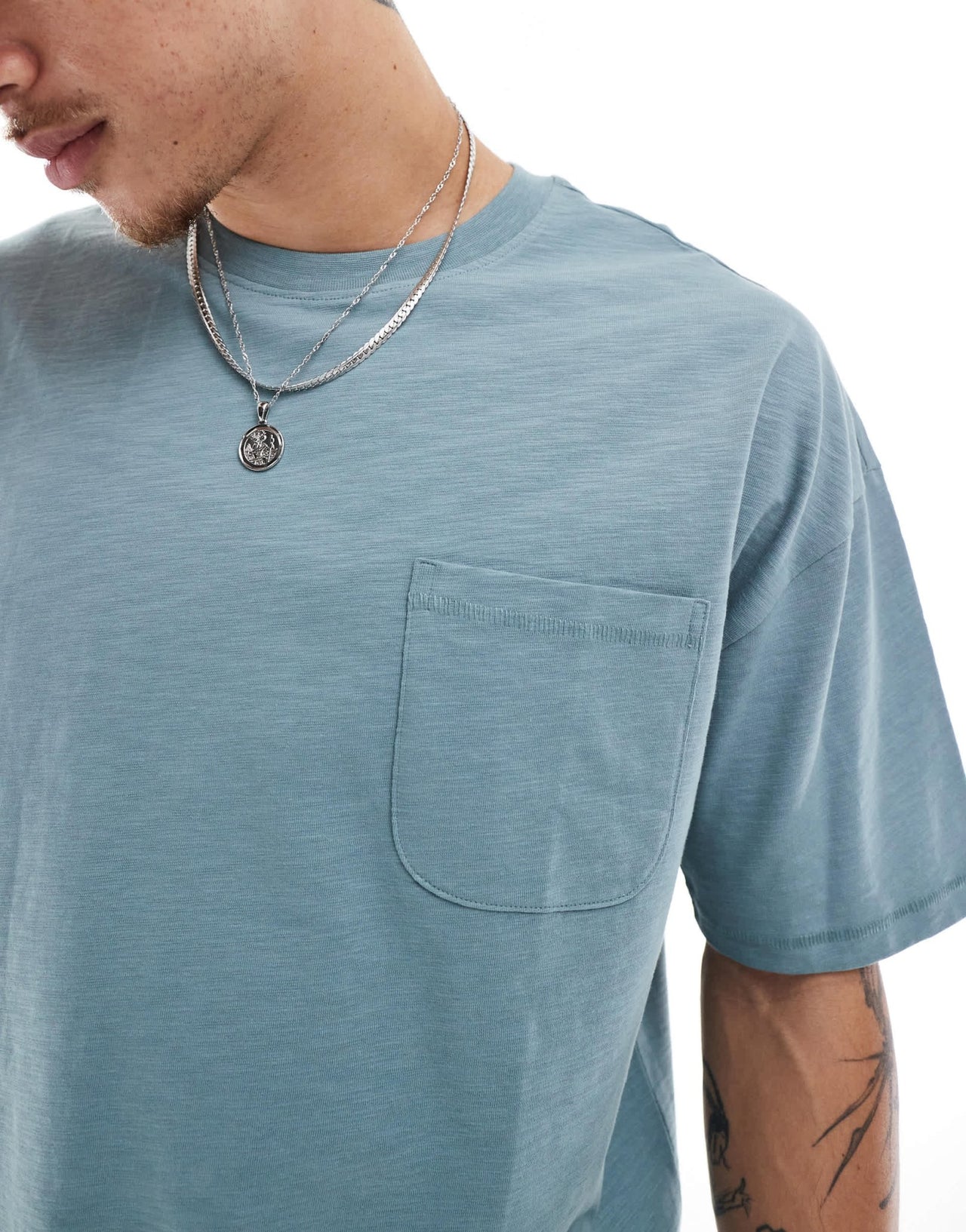 New Look slub pocket t-shirt in cool blue - ASOS Sample Sale