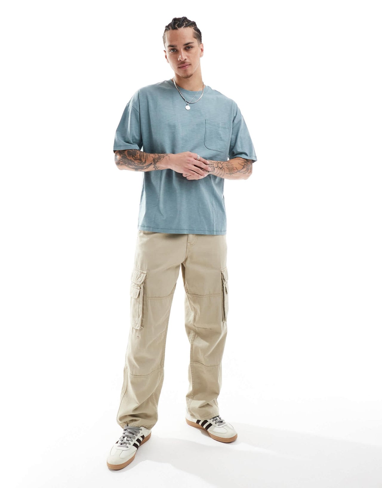 New Look slub pocket t-shirt in cool blue - ASOS Sample Sale