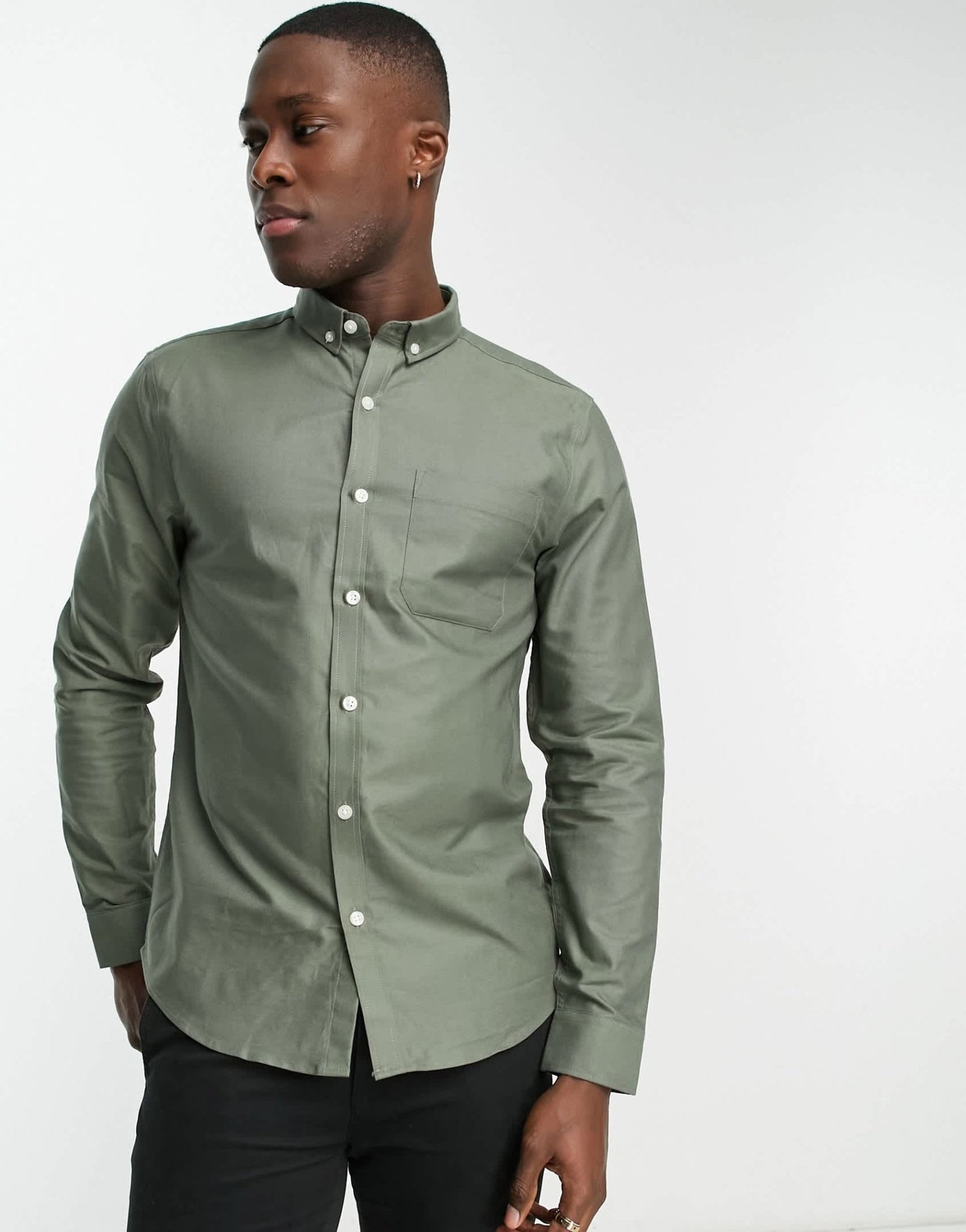 New Look smart long sleeve oxford shirt in khaki - ASOS Sample Sale