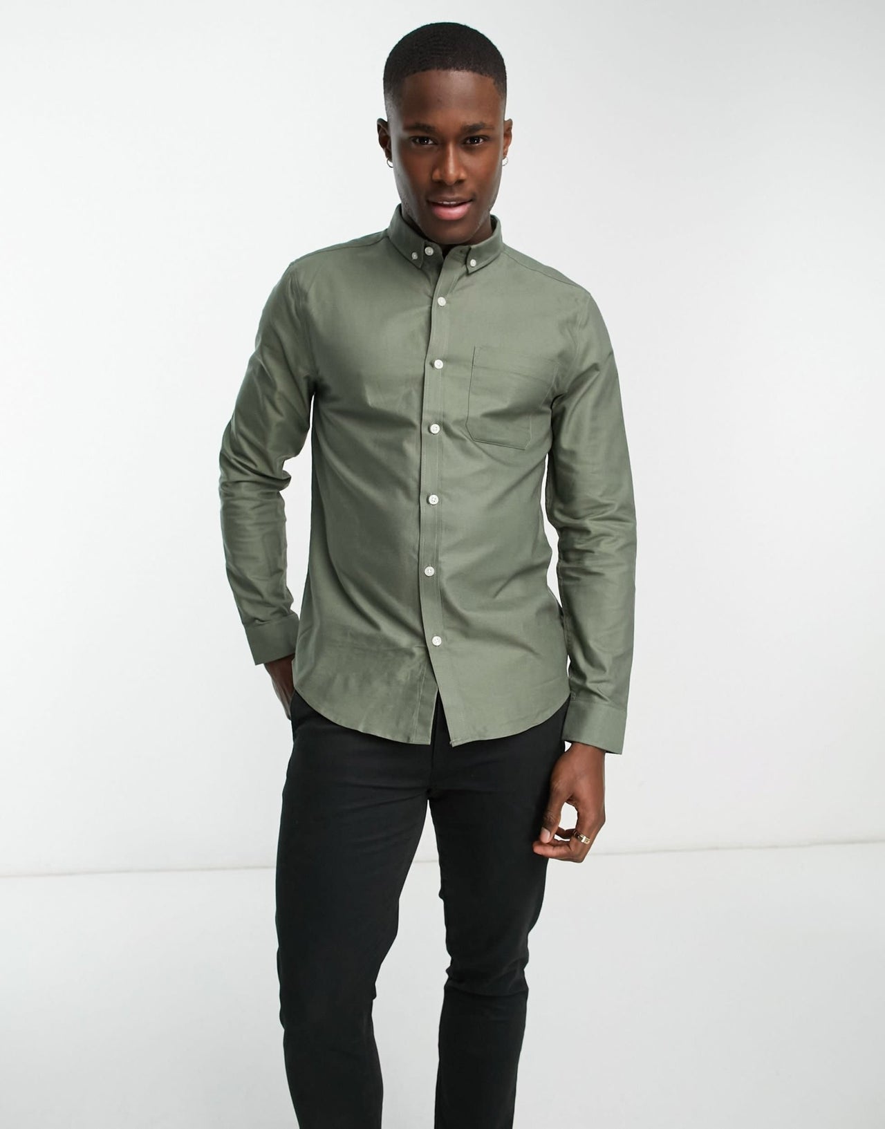 New Look smart long sleeve oxford shirt in khaki - ASOS Sample Sale