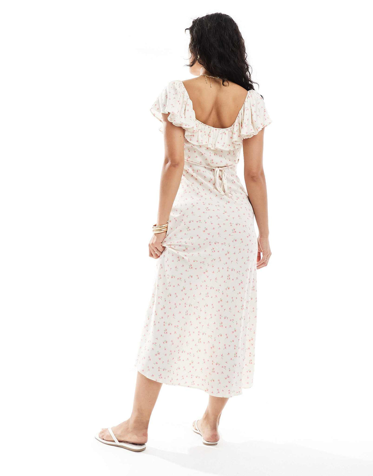 New Look square neck ditsy floral midi dress in cream - ASOS Sample Sale
