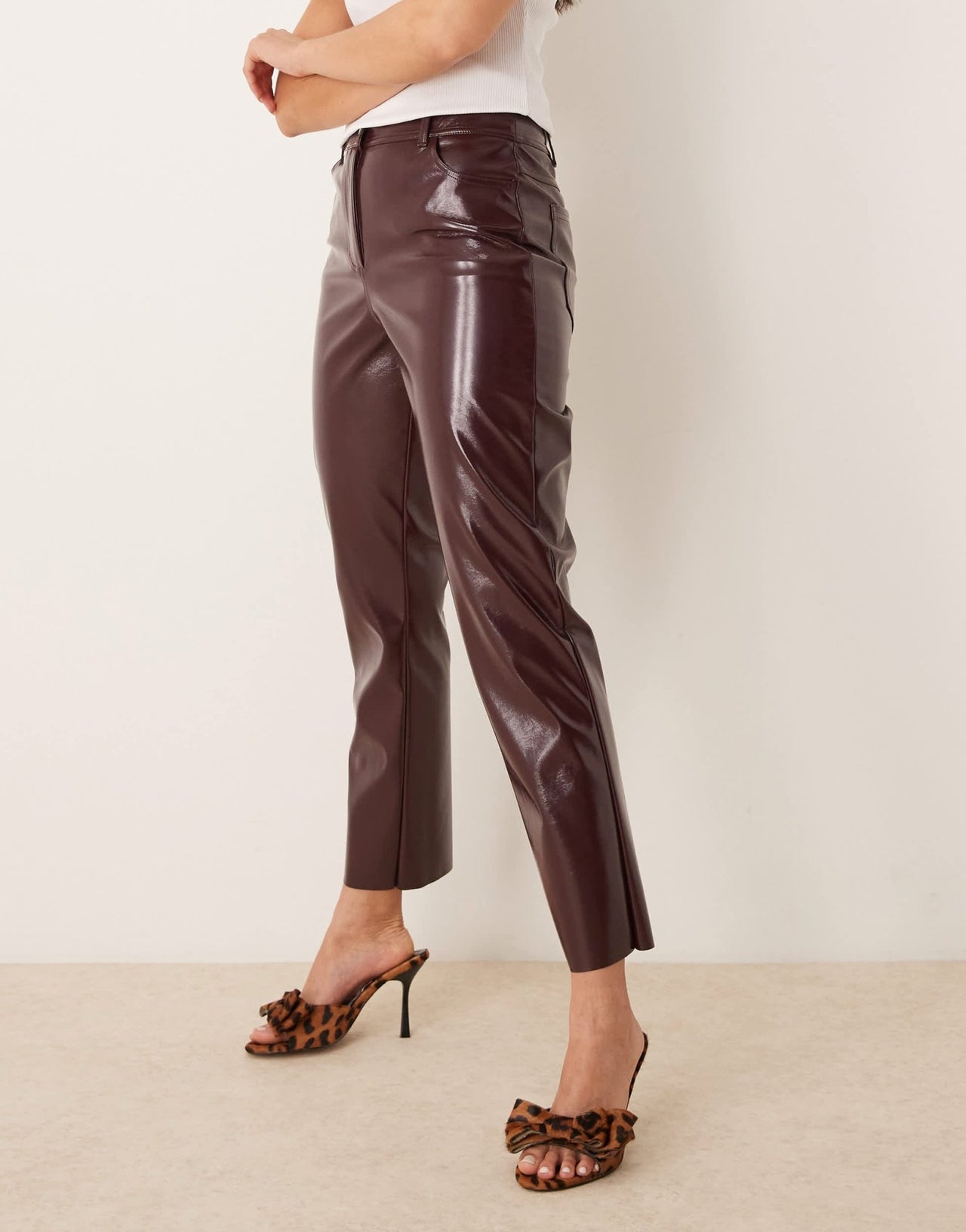 New Look straight leg vinyl trousers in burgundy - ASOS Sample Sale